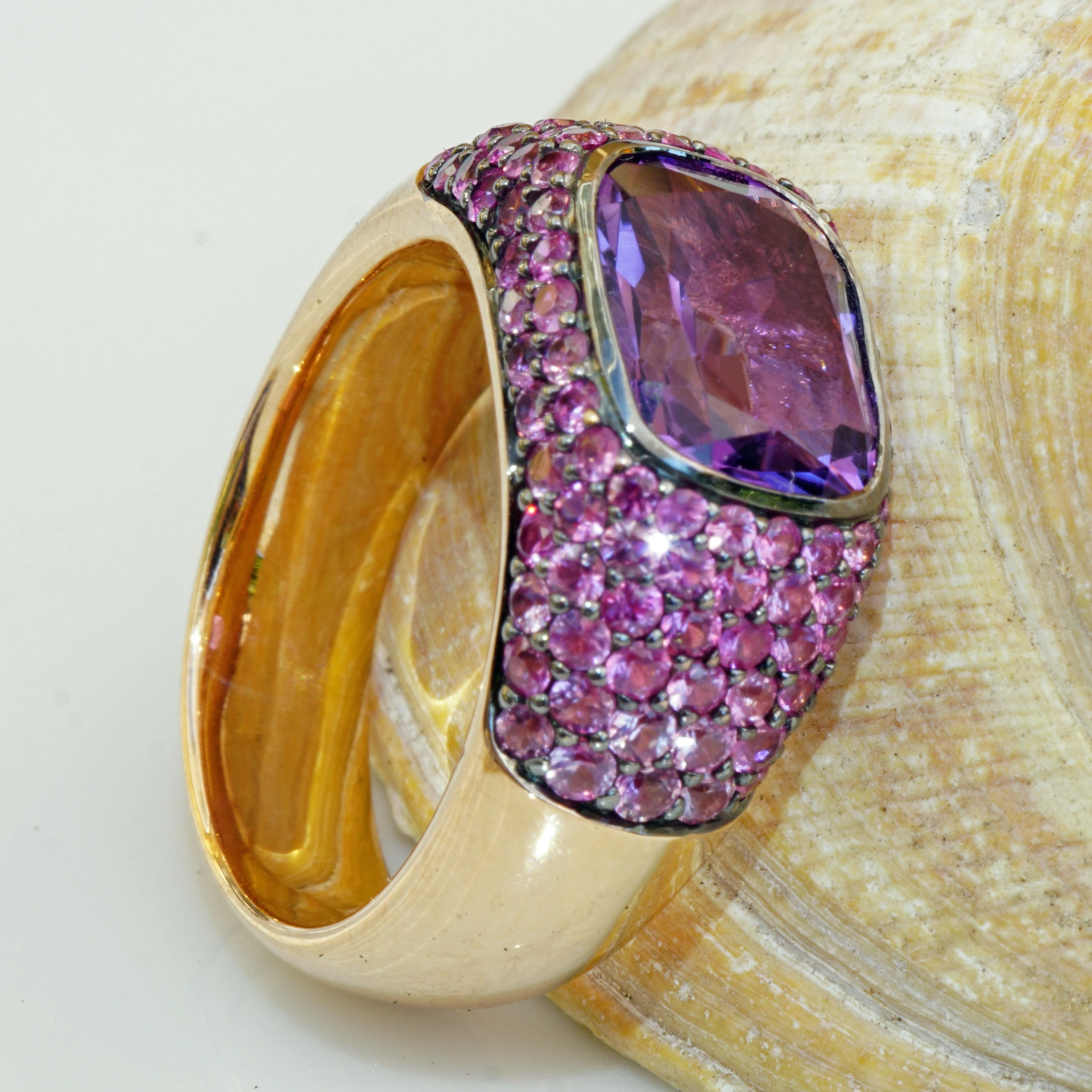 Saphir Amethyst Ring 750er Rosegold...hochwertiger Edelsteinschmuck in aufregenden Farben
