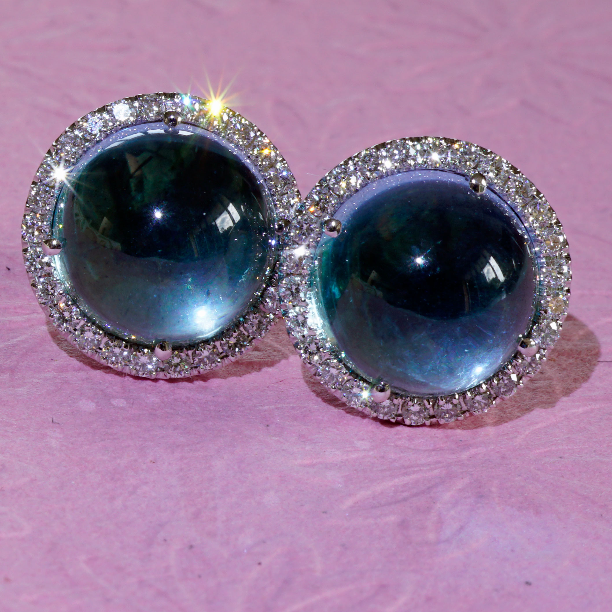 Blautopas Brillant Ohrstecker  750er Weissgold..Lightblue Bubble..13 mm Durchmesser 