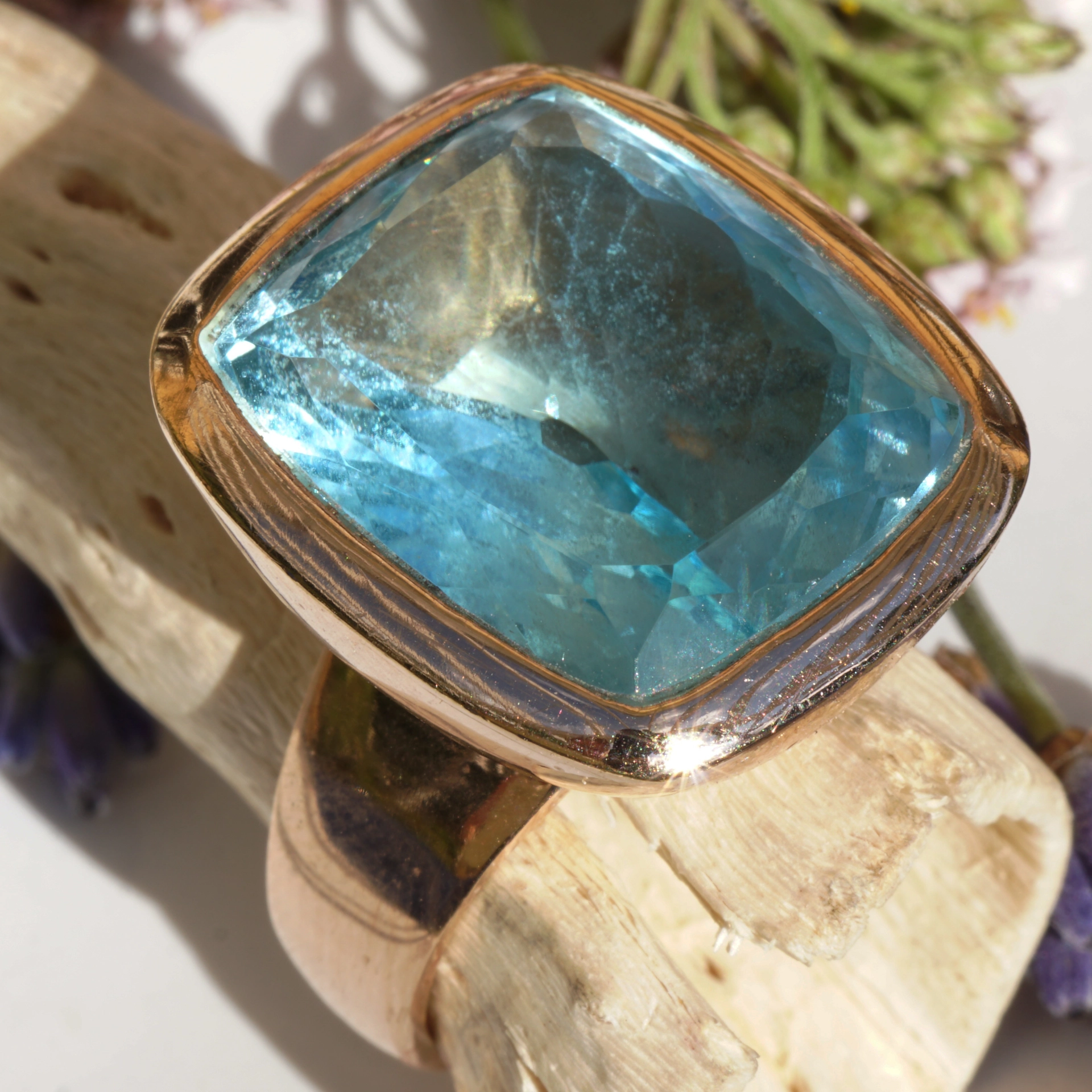 Blautopas Ring rosevergoldet 925er Silber XL Ring im moderen Stil 29 ct