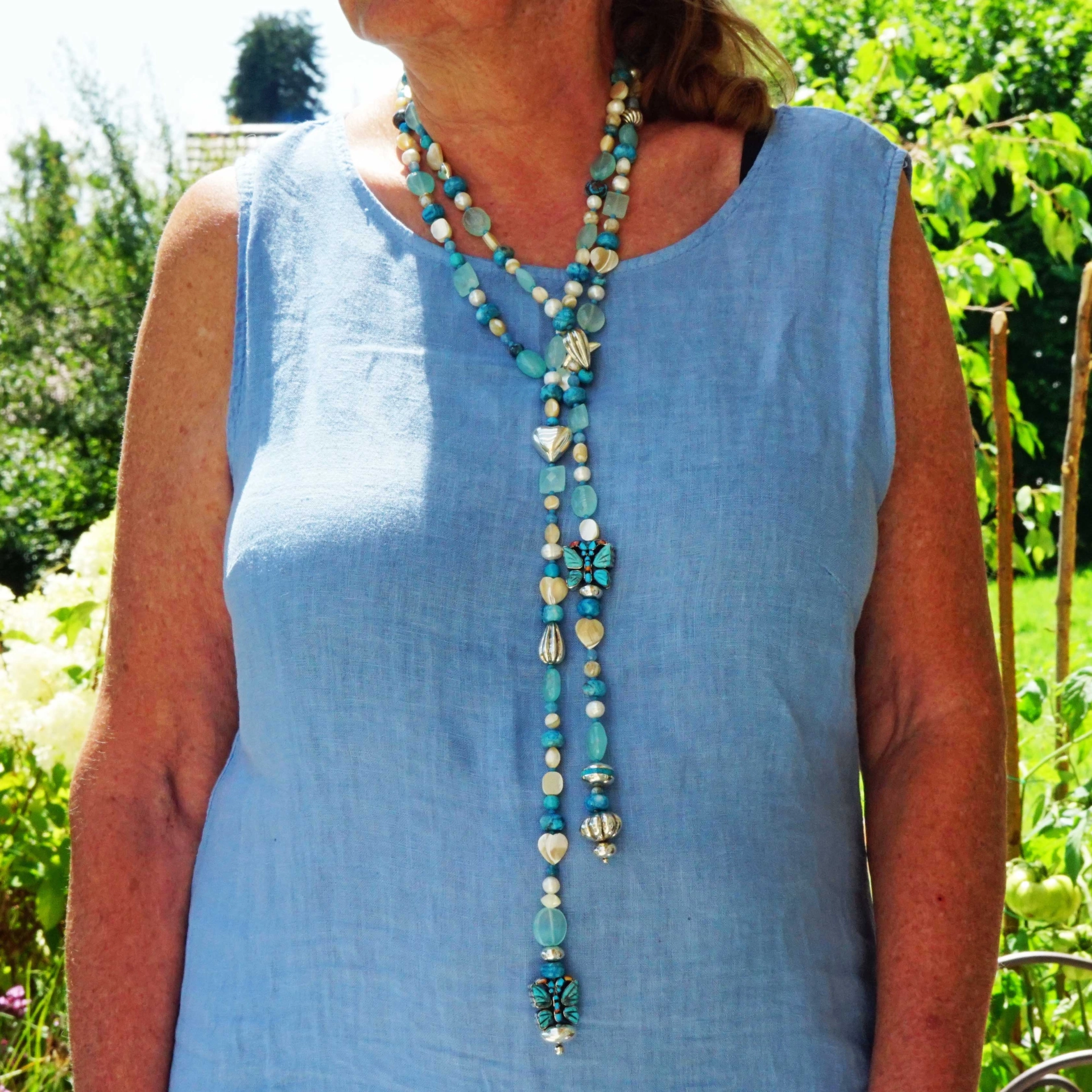 Chilango Kette Out of Nature Legends 925er Silber 185 cm  Papillon Turquoise Butterfly Sonderlänge