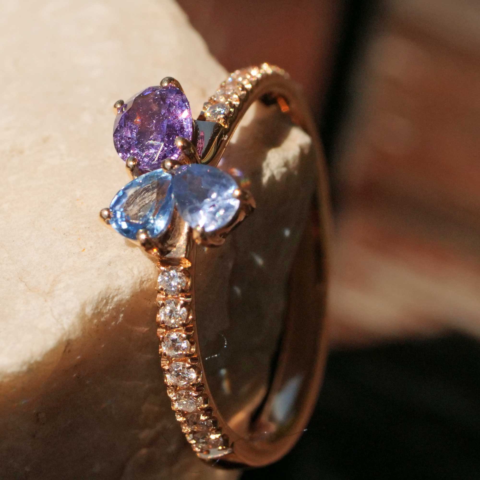 Cooler Farbstein Schmuck I Saphir Brillant Ring in 750er Rosegold 0.95 ct 0.17 ct TW VS made in Italy