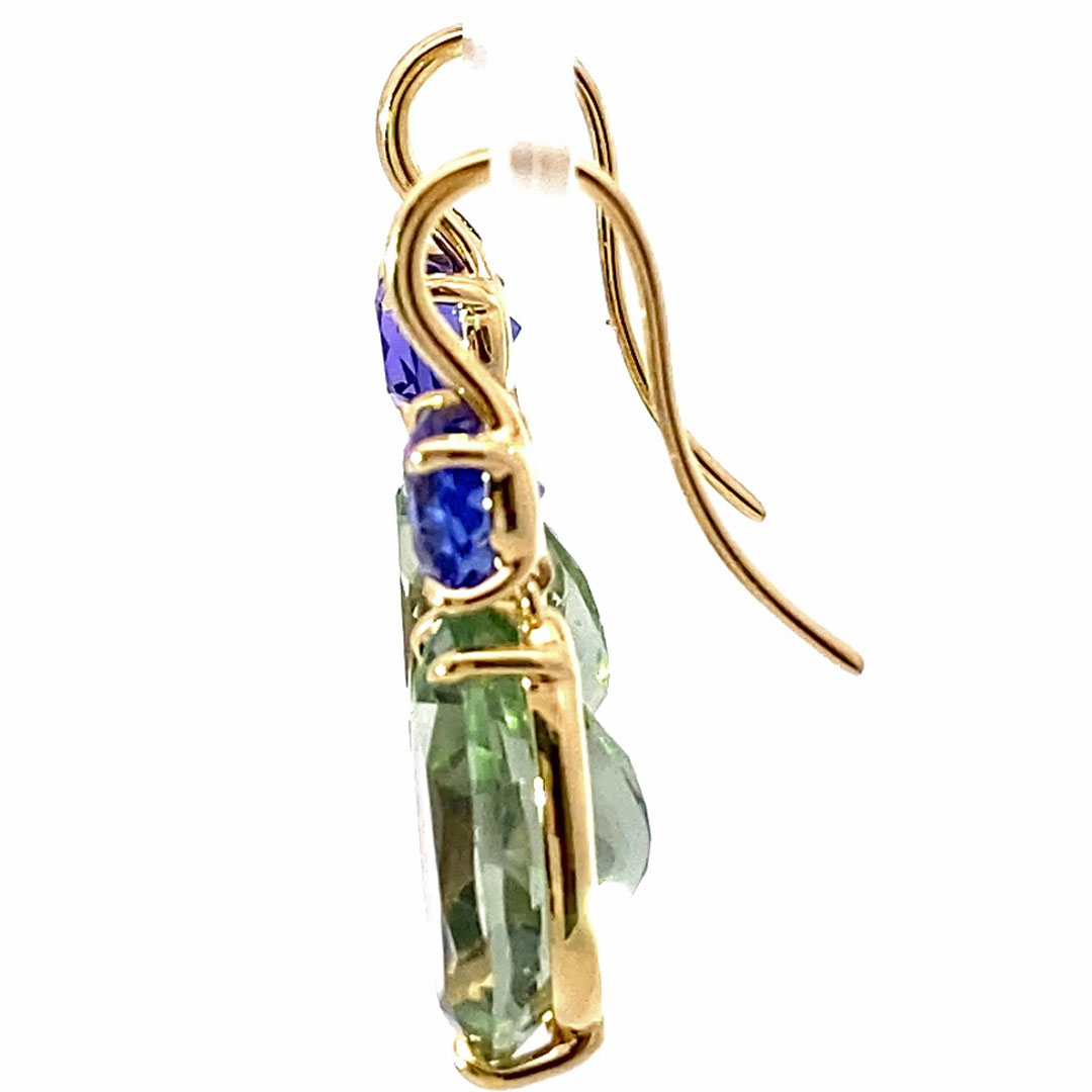 Ohrhänger Tansanit Prasiolith 750er Gelbgold...was für Farben und so attraktiv total 13 carat  