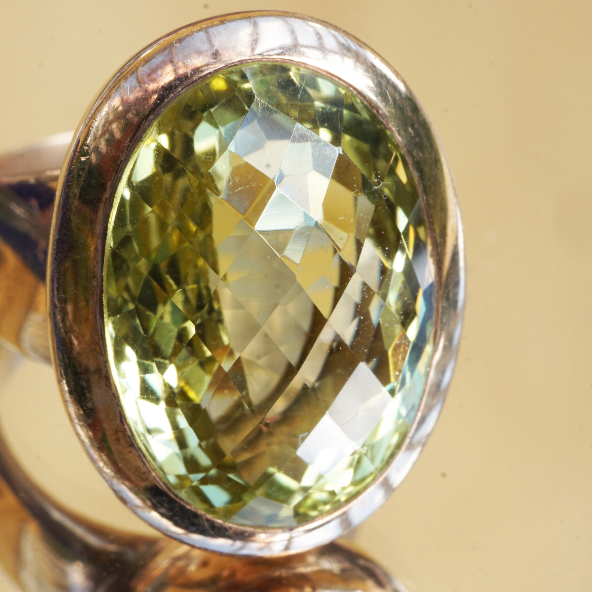 Lemoncitrin Ring Silber rosevergoldet 24 x 18 mm Handarbeit XXL 18 ct tolle intensive Farbqualität