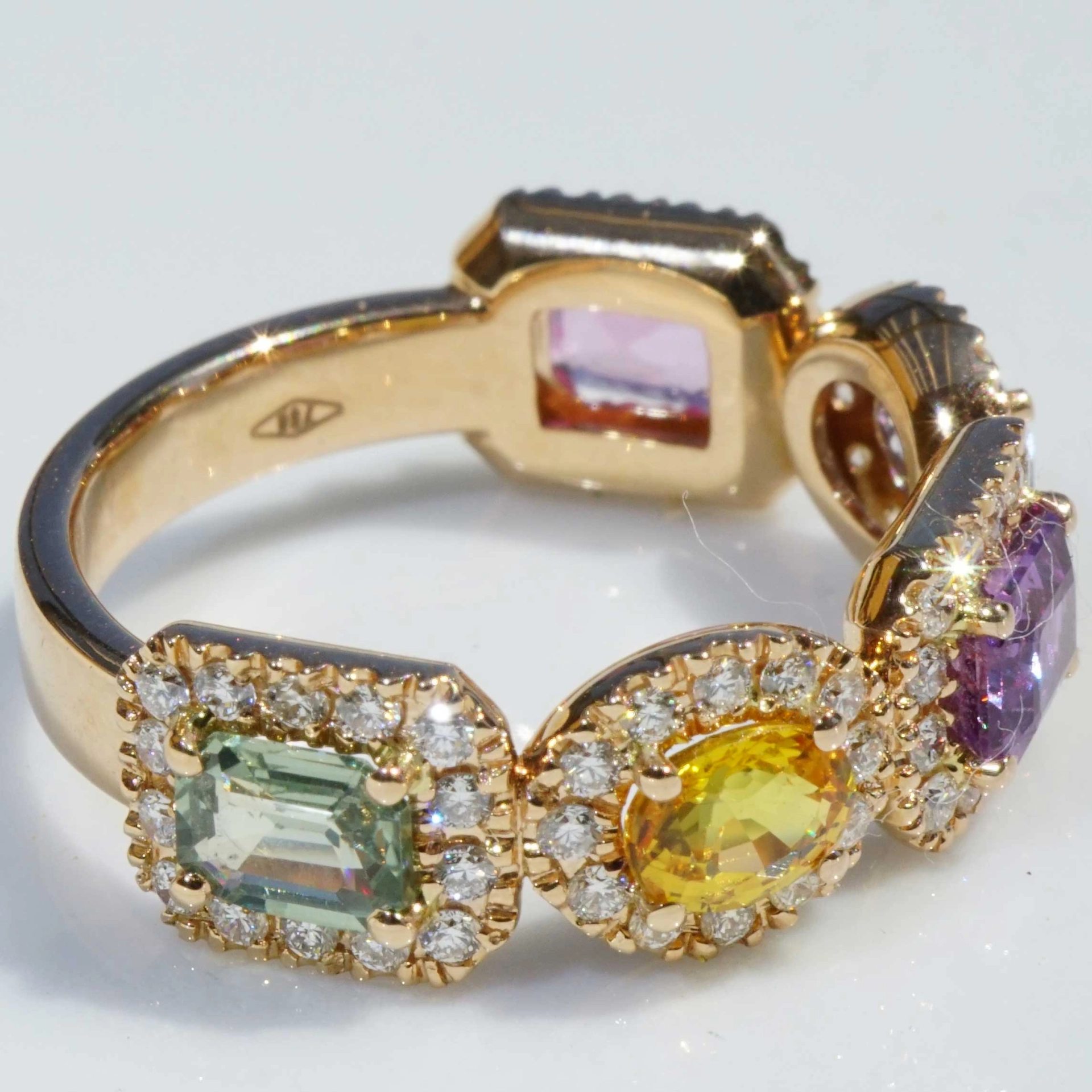 Multi Farben Saphir Brillant Ring made in Italy grandiose Farben 2.34 ct 0.55 ct 750er Rosegold
