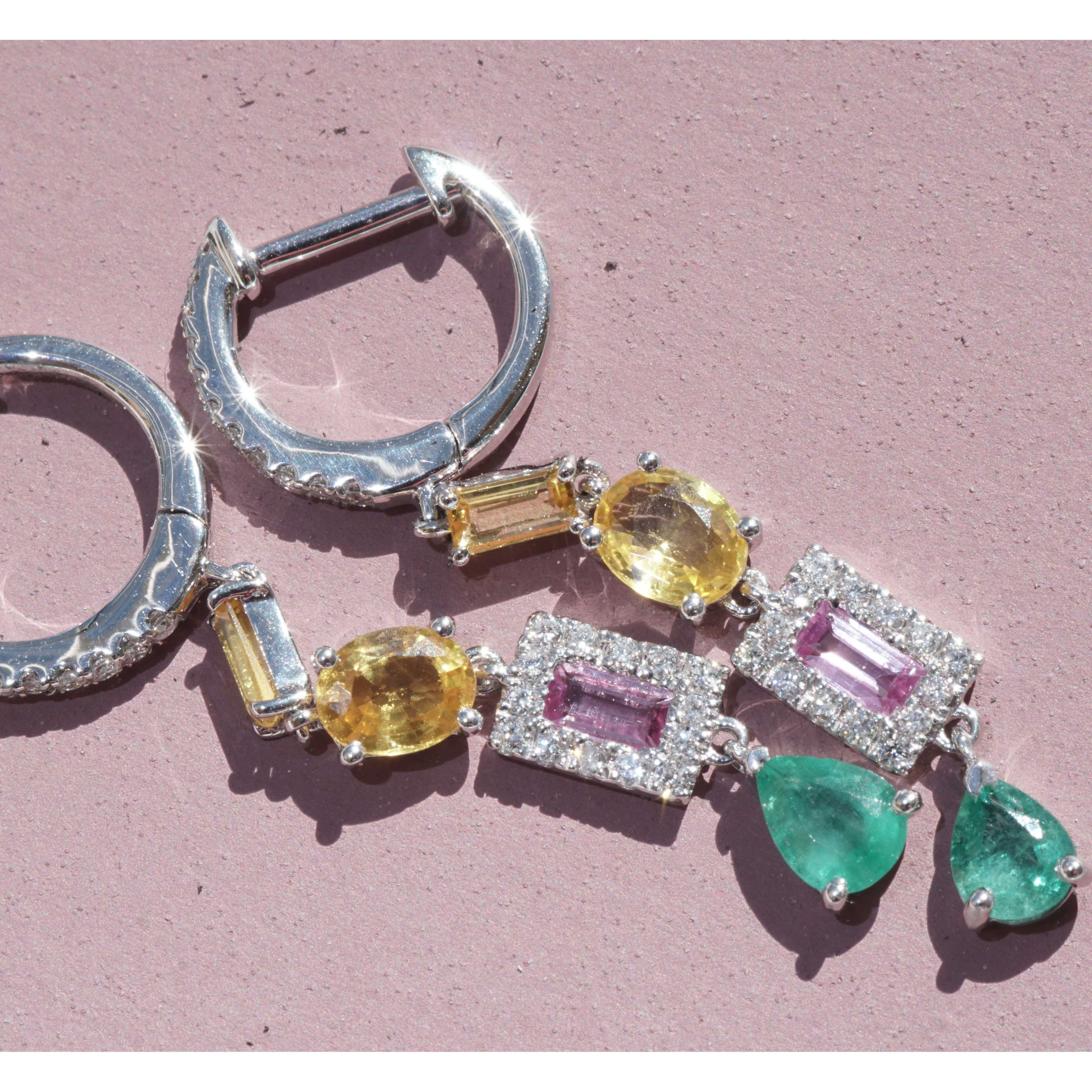 Smaragd Saphir Brillant Ohrhänger 750er Weissgold 0.50 ct 1.20 ct 0.26 ct....Confetti Style...bunt