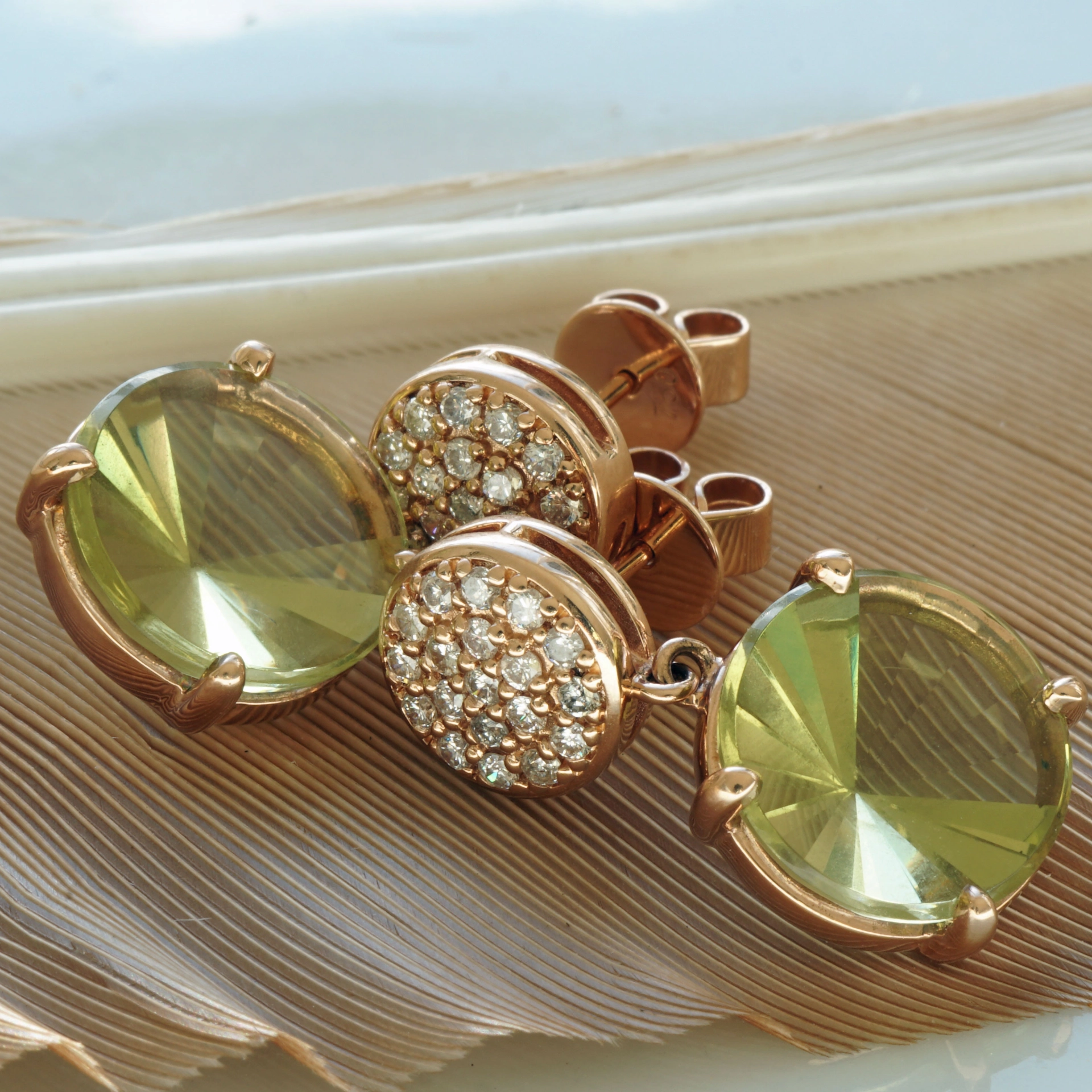 Lemoncitrin Brillant Ohrstecker 750er Rosegold Mastercut...grandioser Strahlenschliff