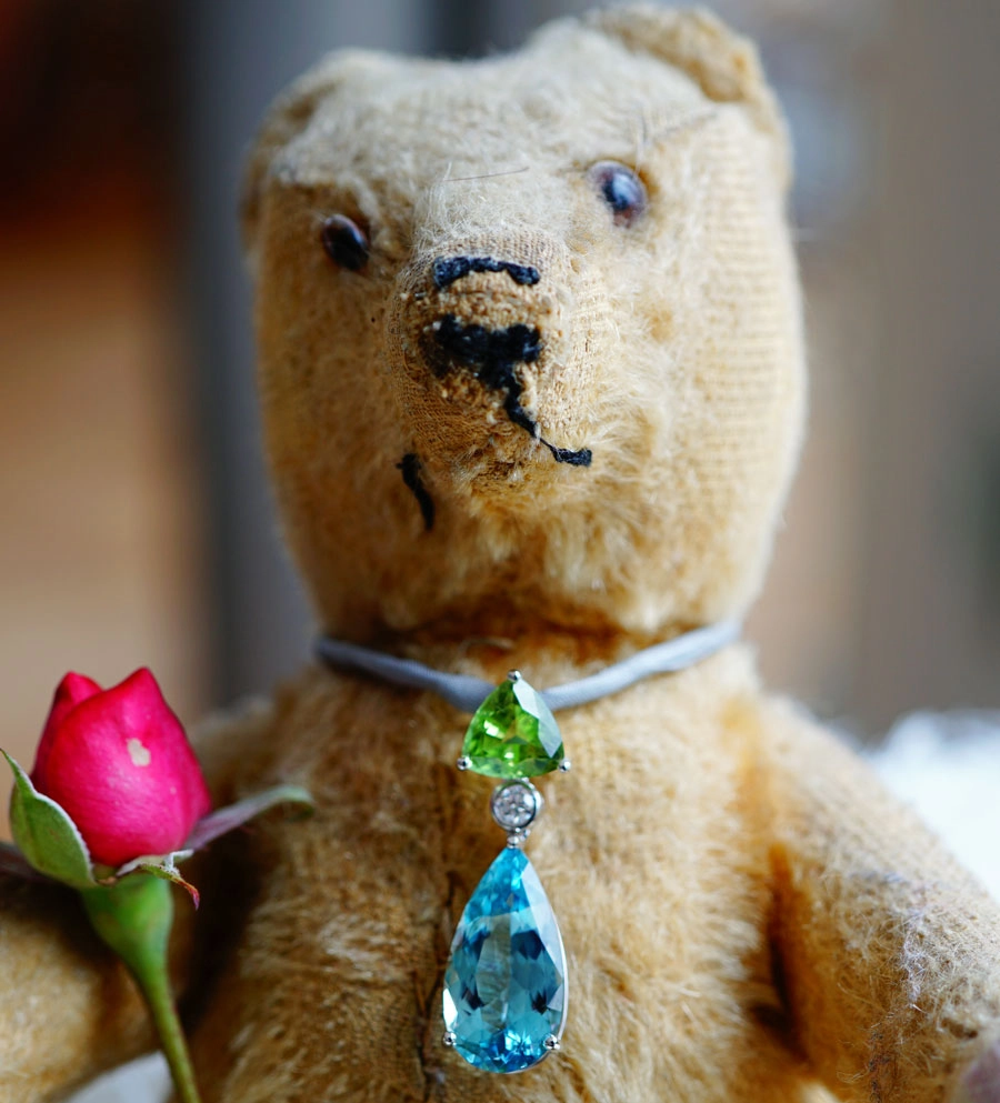 Mint Peridot Aquamarin Brillant Anhänger AAA+ Spitzenqualität Madagaskar 750er Weissgold