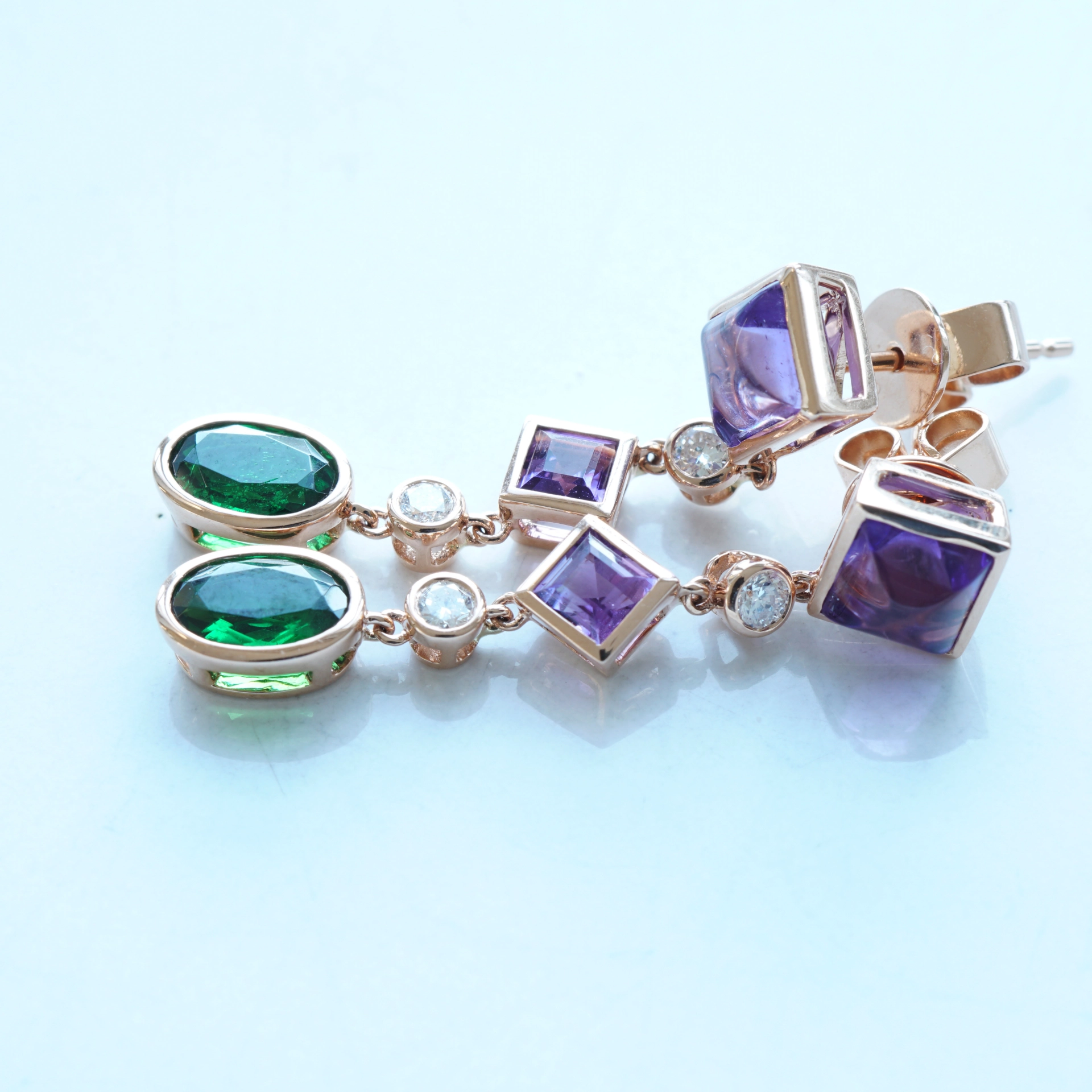 Amethyst Diopsid Brillant Ohrhänger  750er Rosegold ... Dragonia Colors