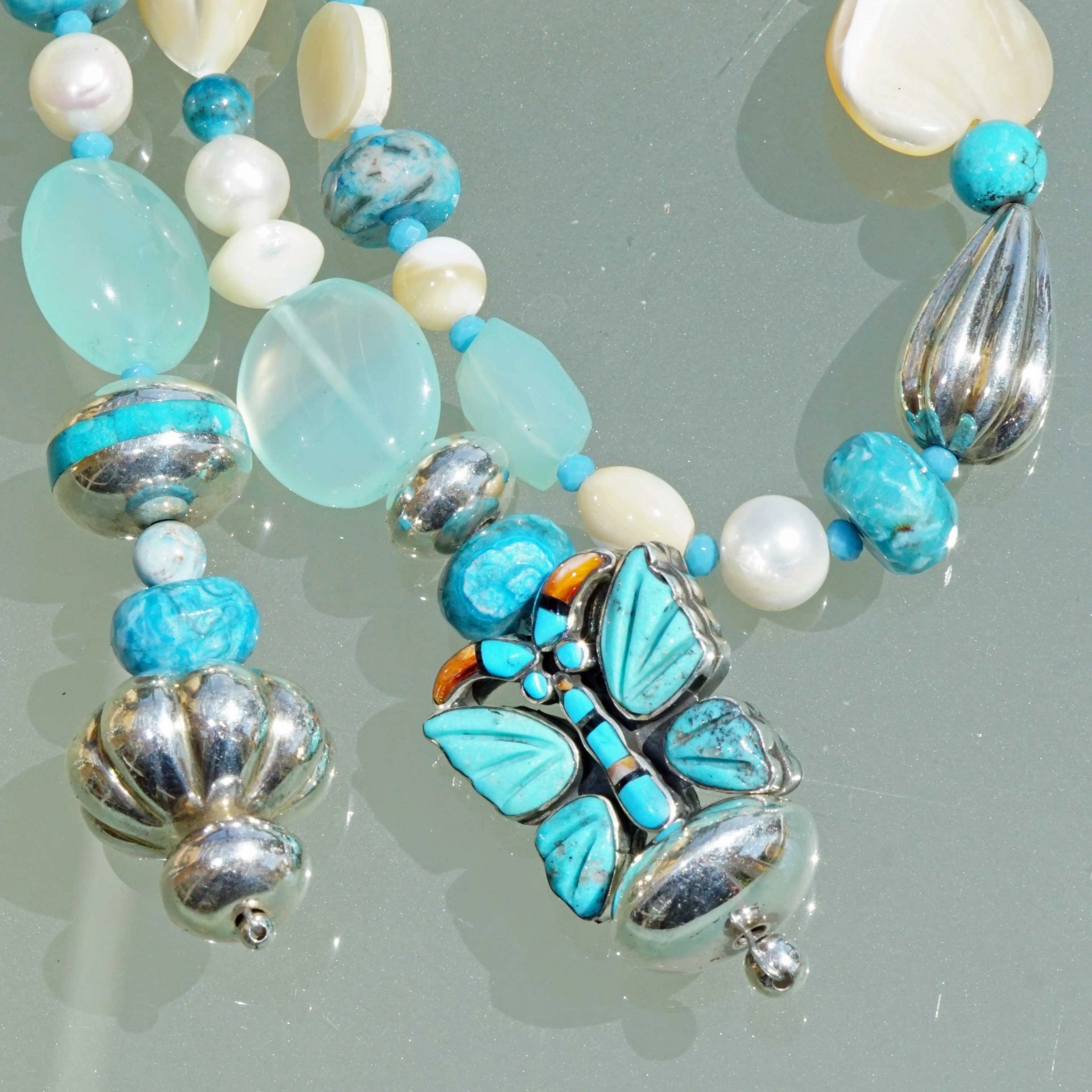Chilango Kette Out of Nature Legends 925er Silber 185 cm  Papillon Turquoise Butterfly Sonderlänge
