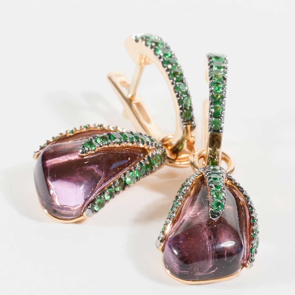 Amethyst Tsavorith Ohrhänger 750er Rosegold ausgefallen besonders 5.5 ct 0.79 ct