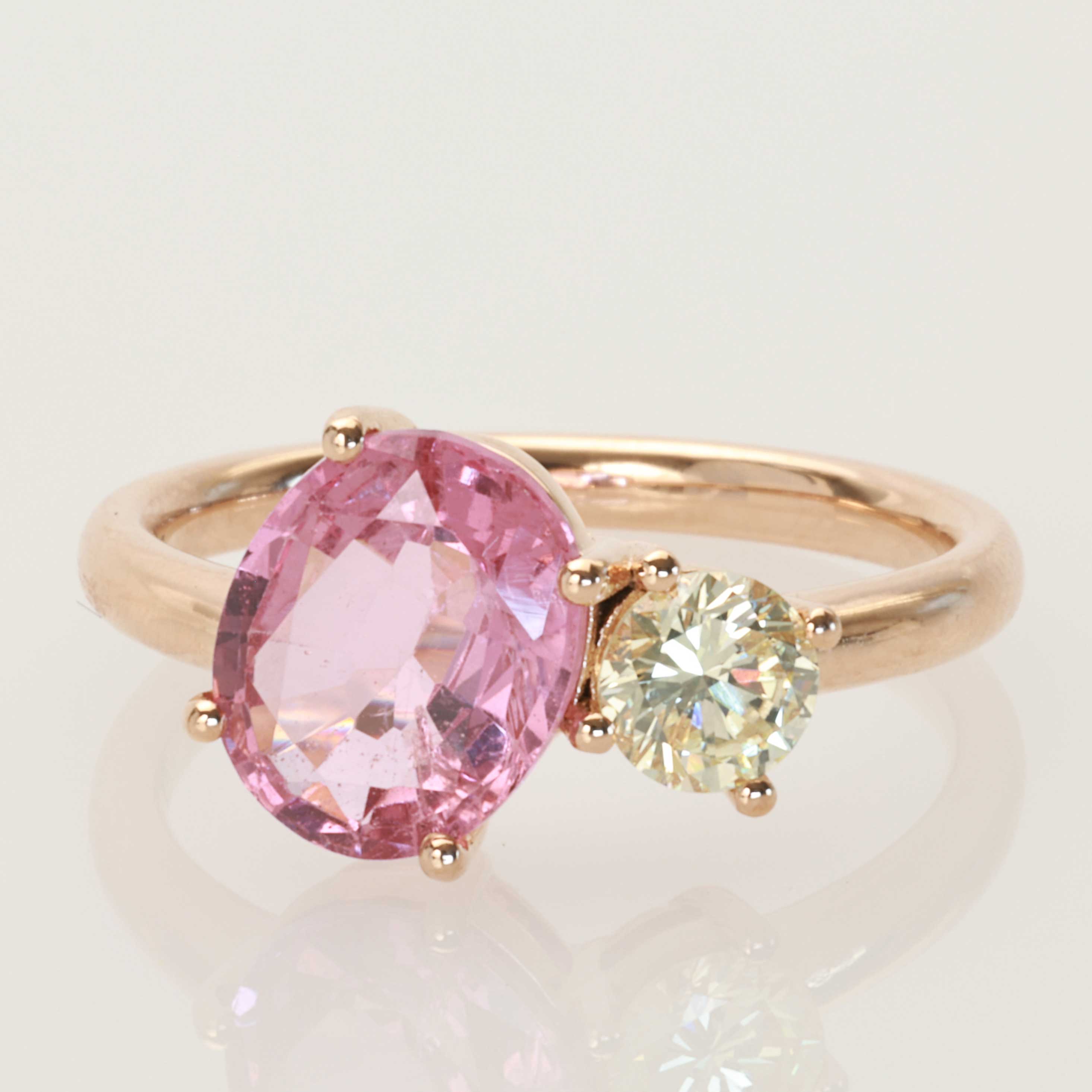 Rosa Spinell Brillant Toi et Moi Ring 750er Rosegold 2.30 0.41 ct zum Kombinieren als Steckring  ideal oder einzeln