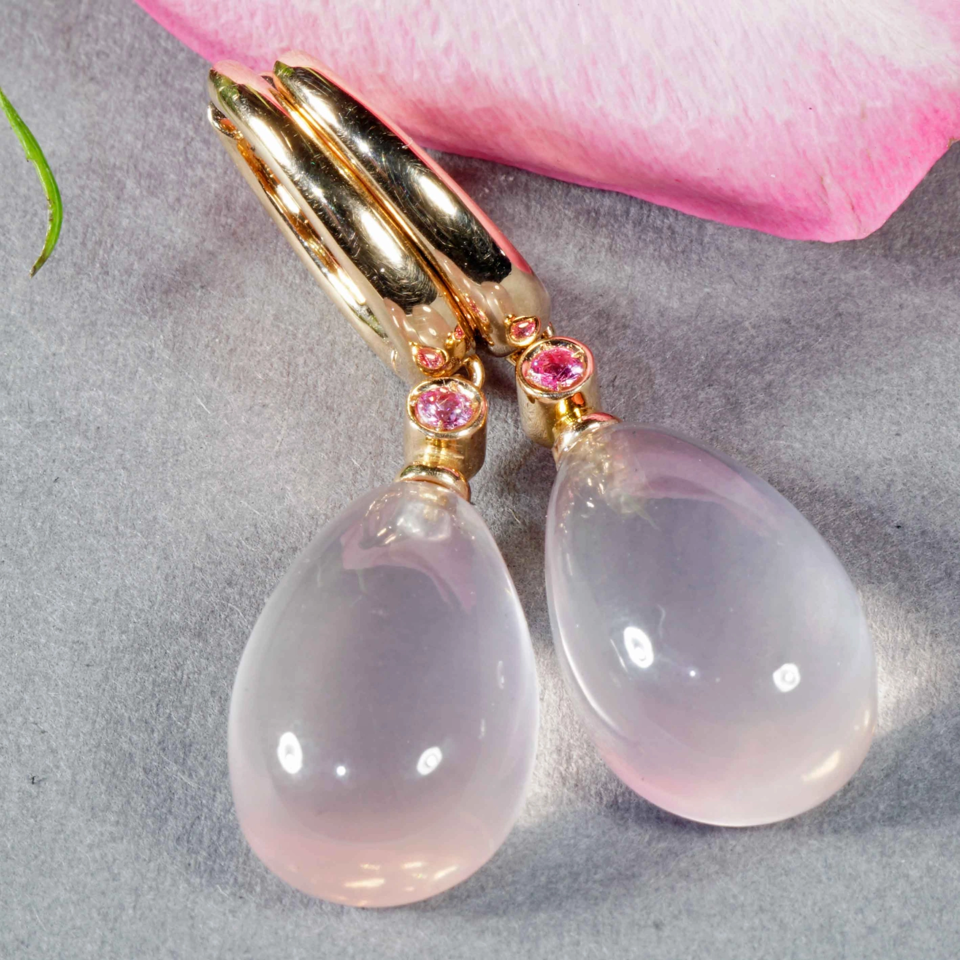 Ohrhänger Rosenquarz Saphir 750er Rosegold..Design aus Bella Italia...verzaubern den Tag