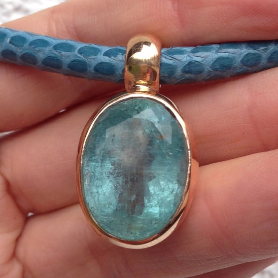 Aquamarin-Anhänger, Silber/rosevergoldet, Handarbeit