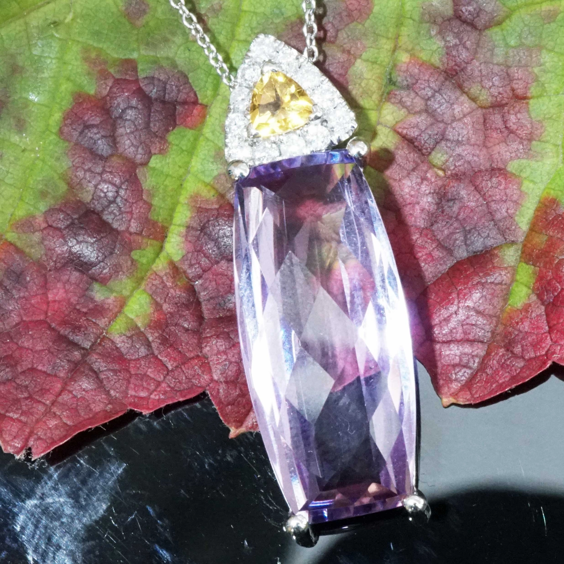 Amethyst Citrin Brillant Anhänger mit Kette 10 ct 0.10 ct 0.15 ct 750er Weissgold ....sanfte Anmut
