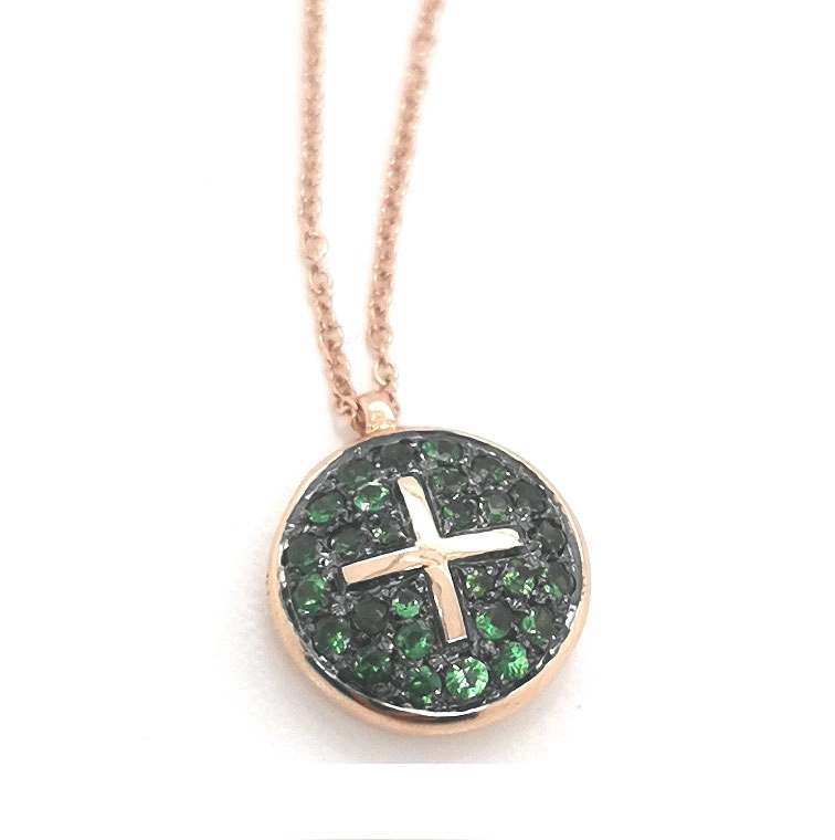 Tsavorith Kreuz Anhänger m. Kette 750er Rosegold....supercool gearbeitet in Traditionsgoldschmiede