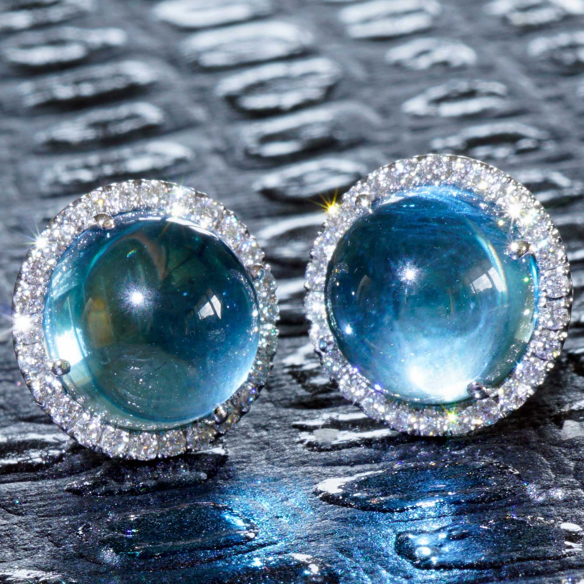 Blautopas Brillant Ohrstecker  750er Weissgold..Lightblue Bubble..13 mm Durchmesser 