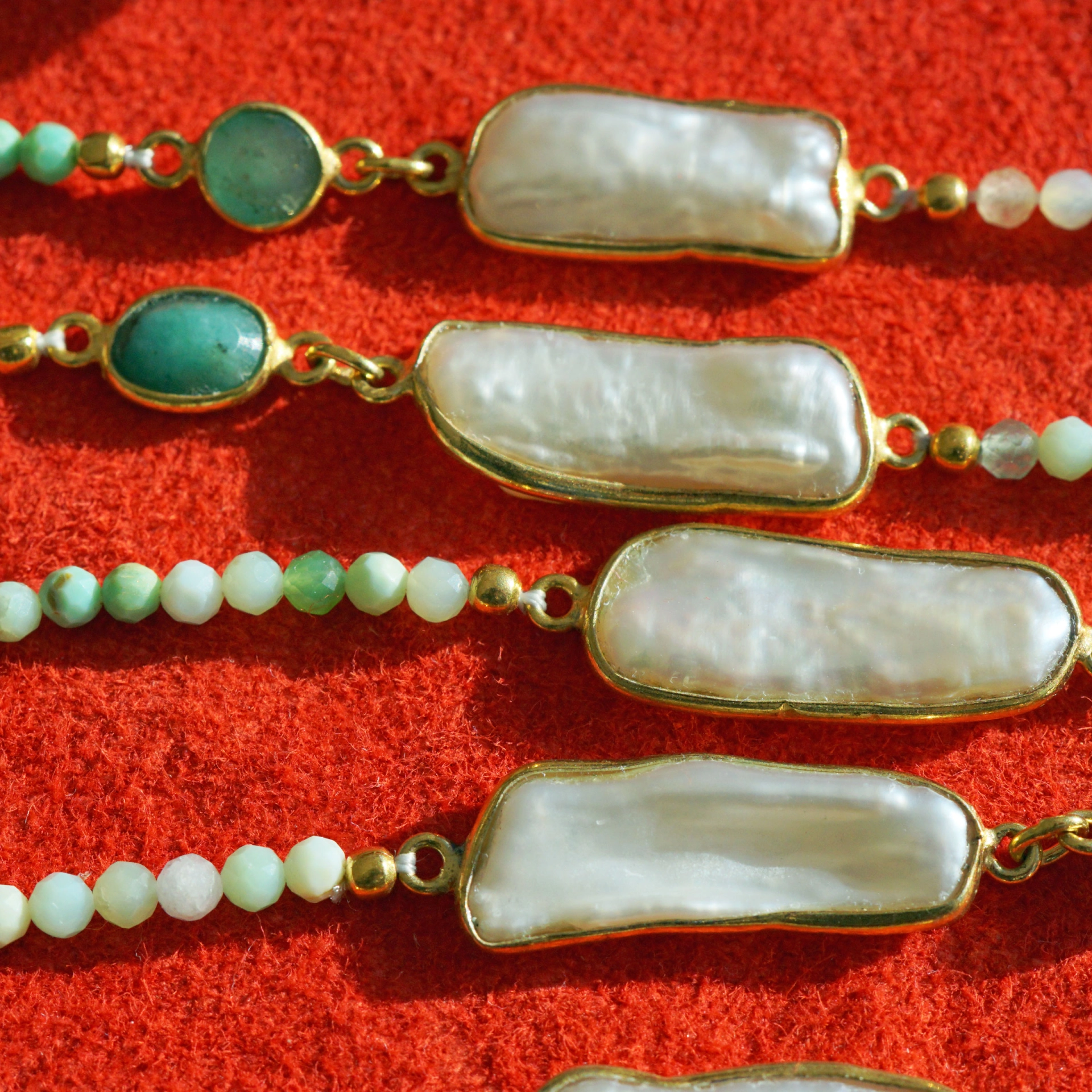 Turmalin Smaragd Biwaperl Kette 90 cm lang Silber vergoldet Karabinerschliesse COOL