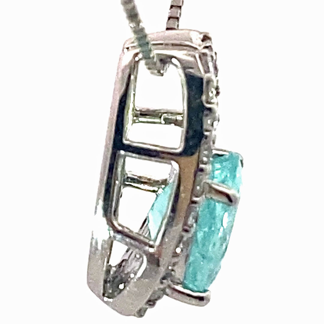 Paraiba Turmalin Anhänger in 900er Platin mit Kette 1.22 ct 0.28 ct leuchtendes Schwimmbadtürkisblau