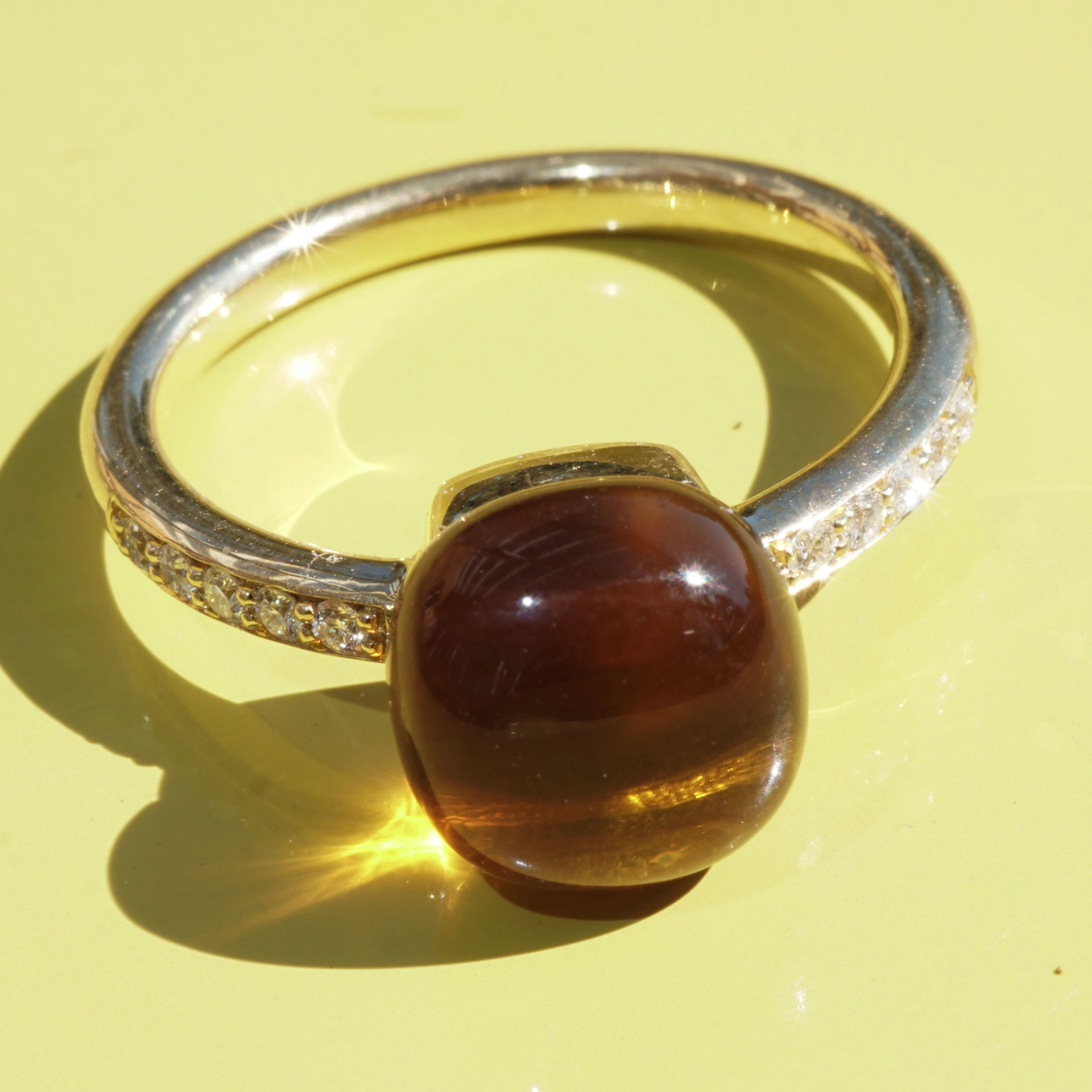 Citrin Brillant Ring 750er Gelbgold Liquid Impressions cooles Design 4.72 ct 0.11 ct