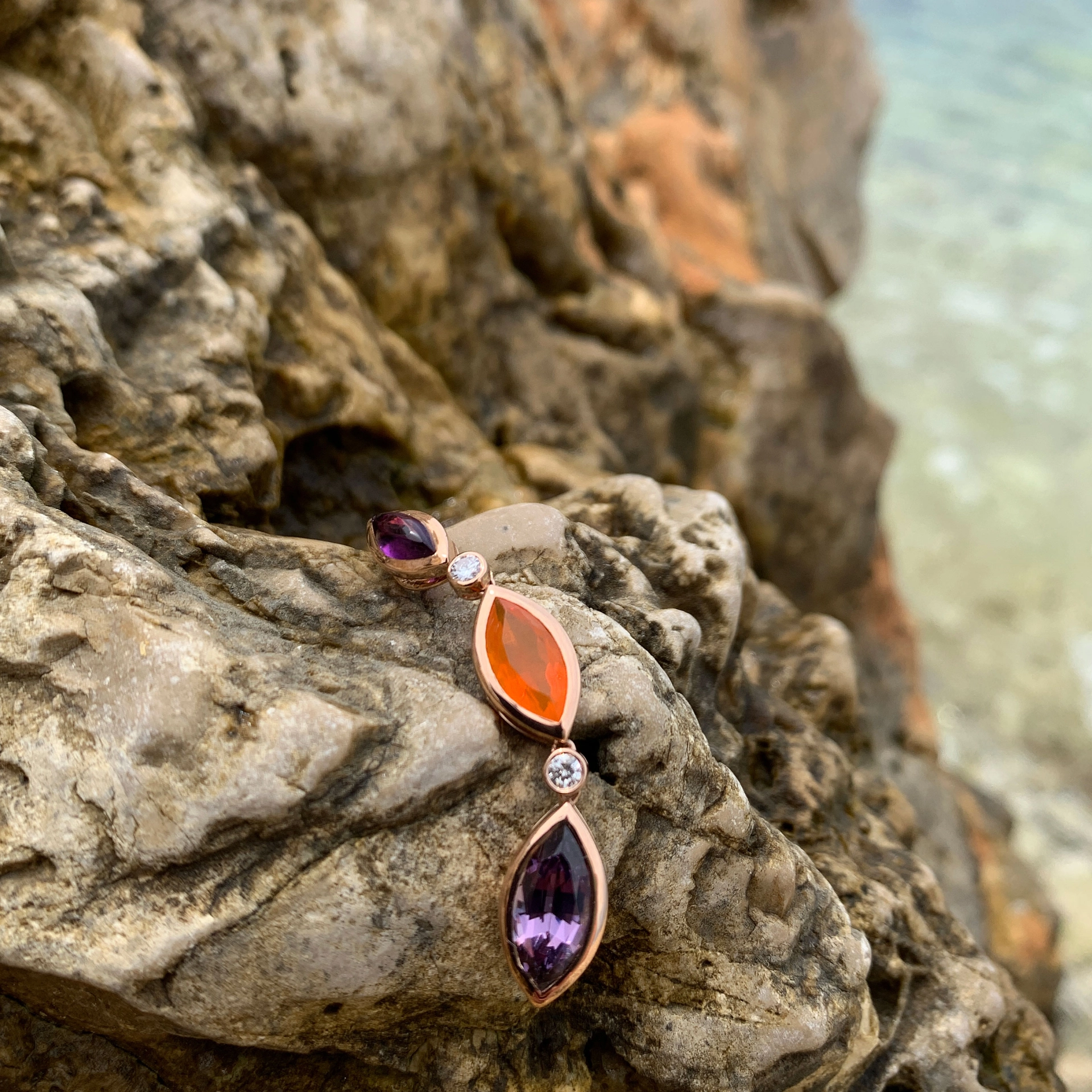 Spinell Feueropal Amethyst Anhänger 750er Roségold m. Brillanten...Halleluja
