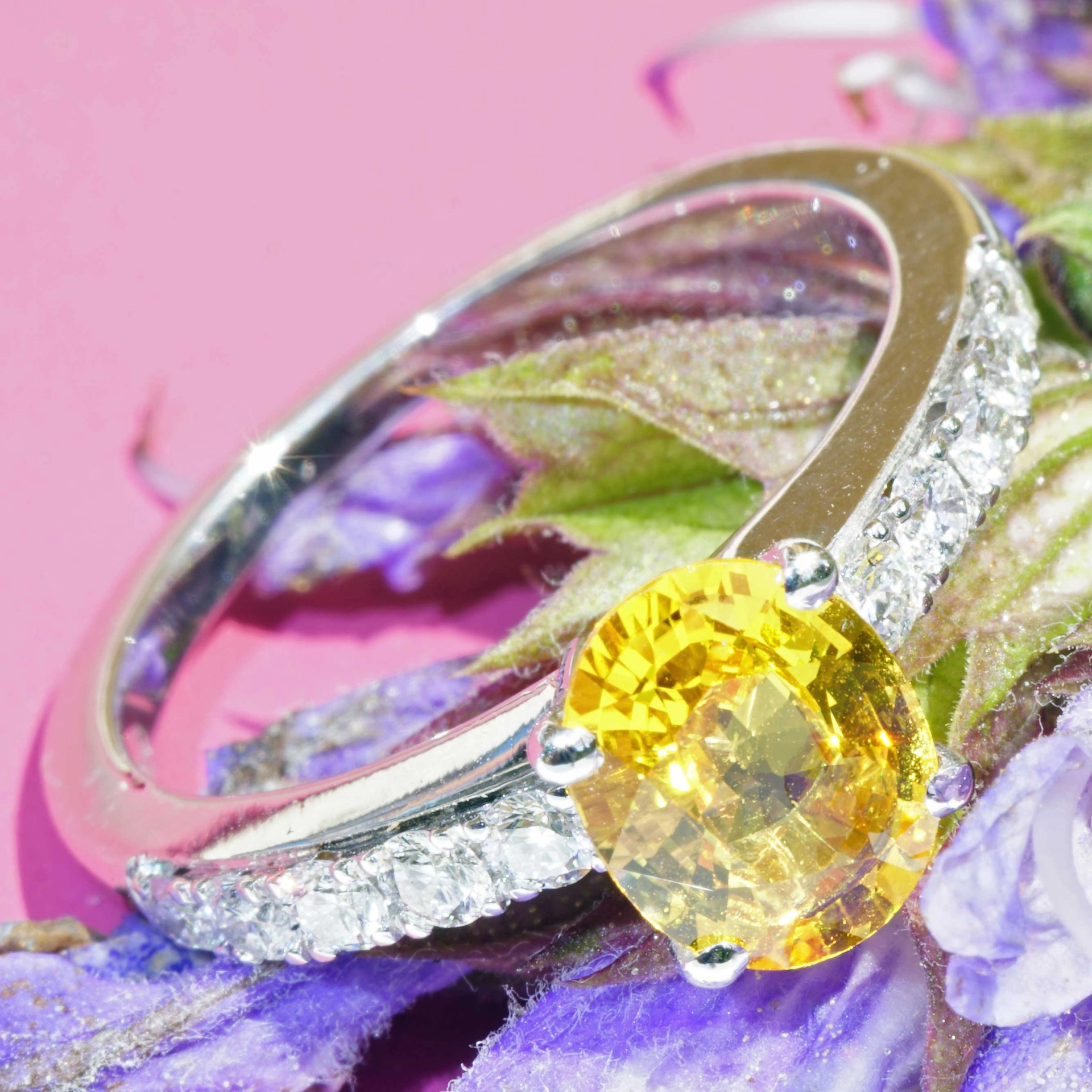 Gelber Saphir Brillant Ring 750er Weissgold 1.41 ct 0.35 ct  made in Italy...Edelschmiede