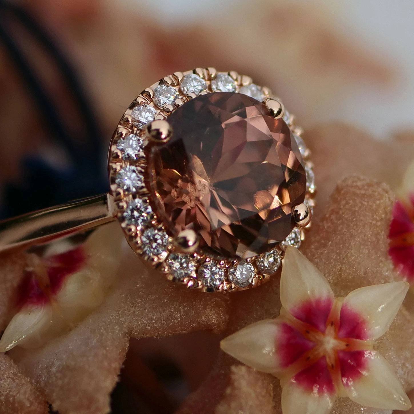 Turmalin Brillant Ring 750er Rosegold 1.90 0.18 ct designed in Valenza rose-cognac AAA