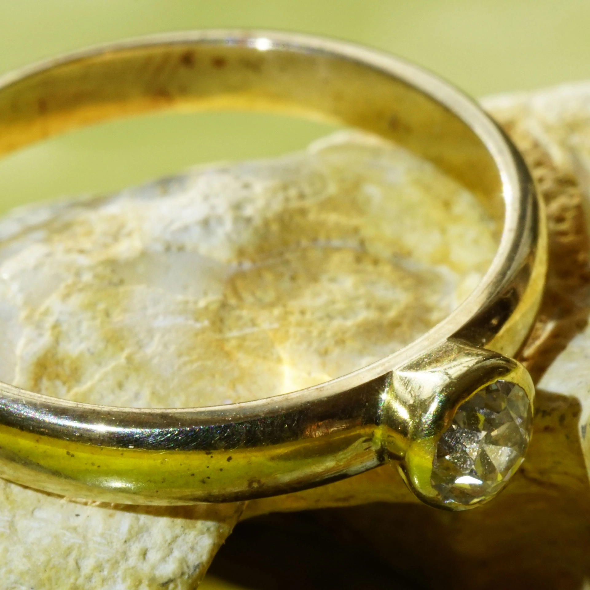 Altschliff Brillant Ring 585er Gelbgold 0.20 ct W VS-SI modern gefasst