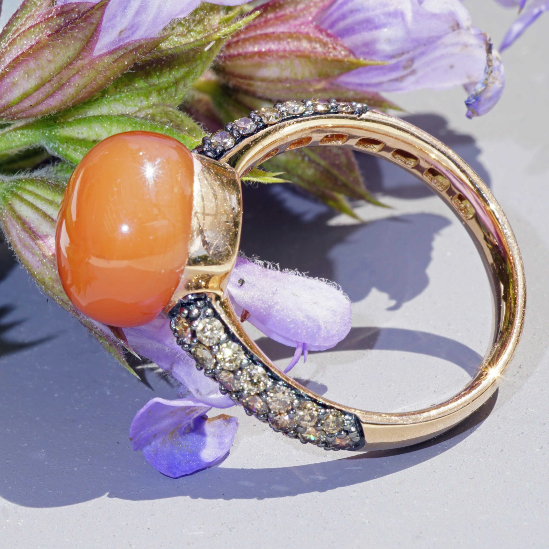 Mondstein Brillant Ring 750er Rosegold 7.30 ct 0.68 ct..elegante Winter Farben..liquid Impressions..