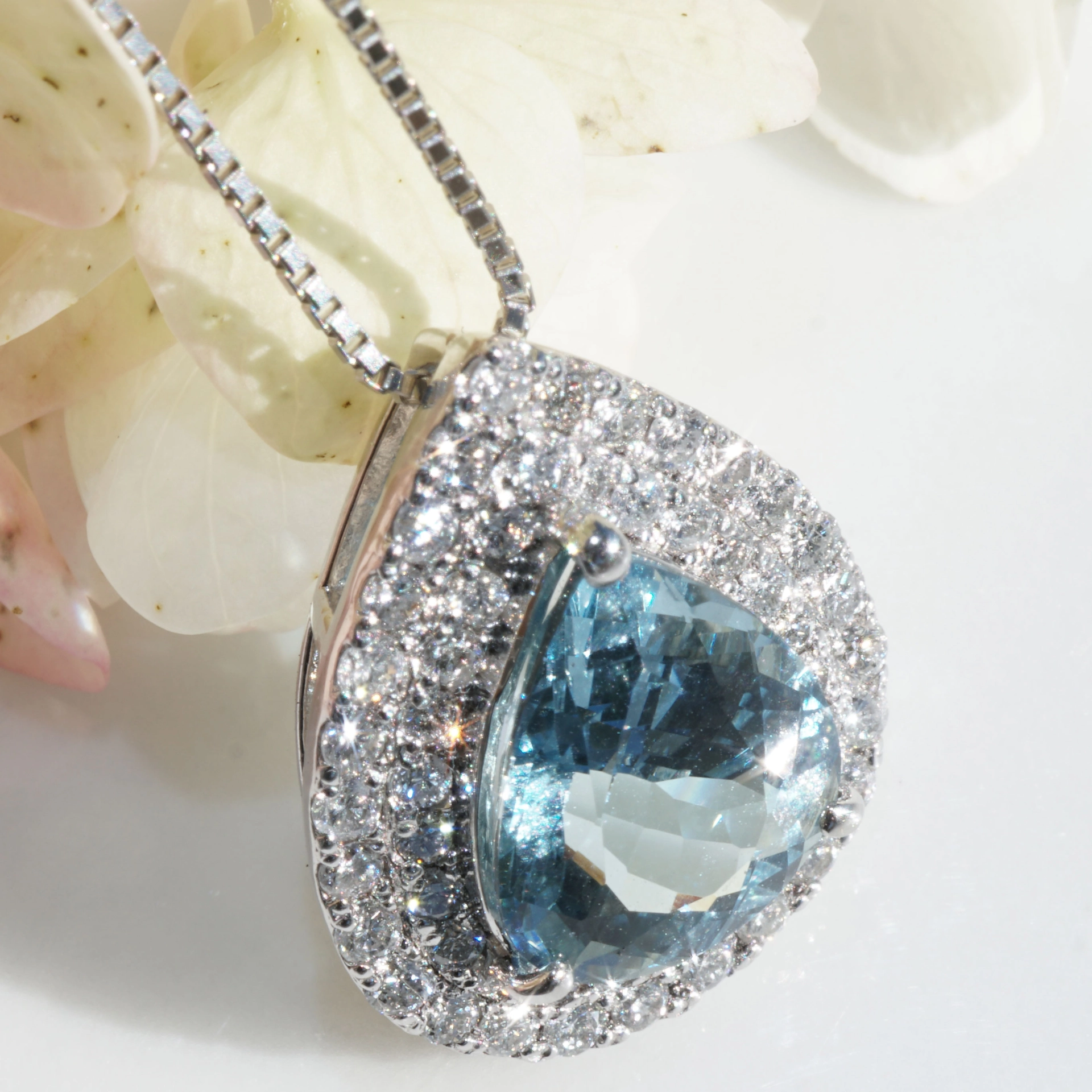 Santa Maria Aquamarin Brillant Anhänger 2.73 ct 0.63 ct Platin 950 intensive Farbbrillanz