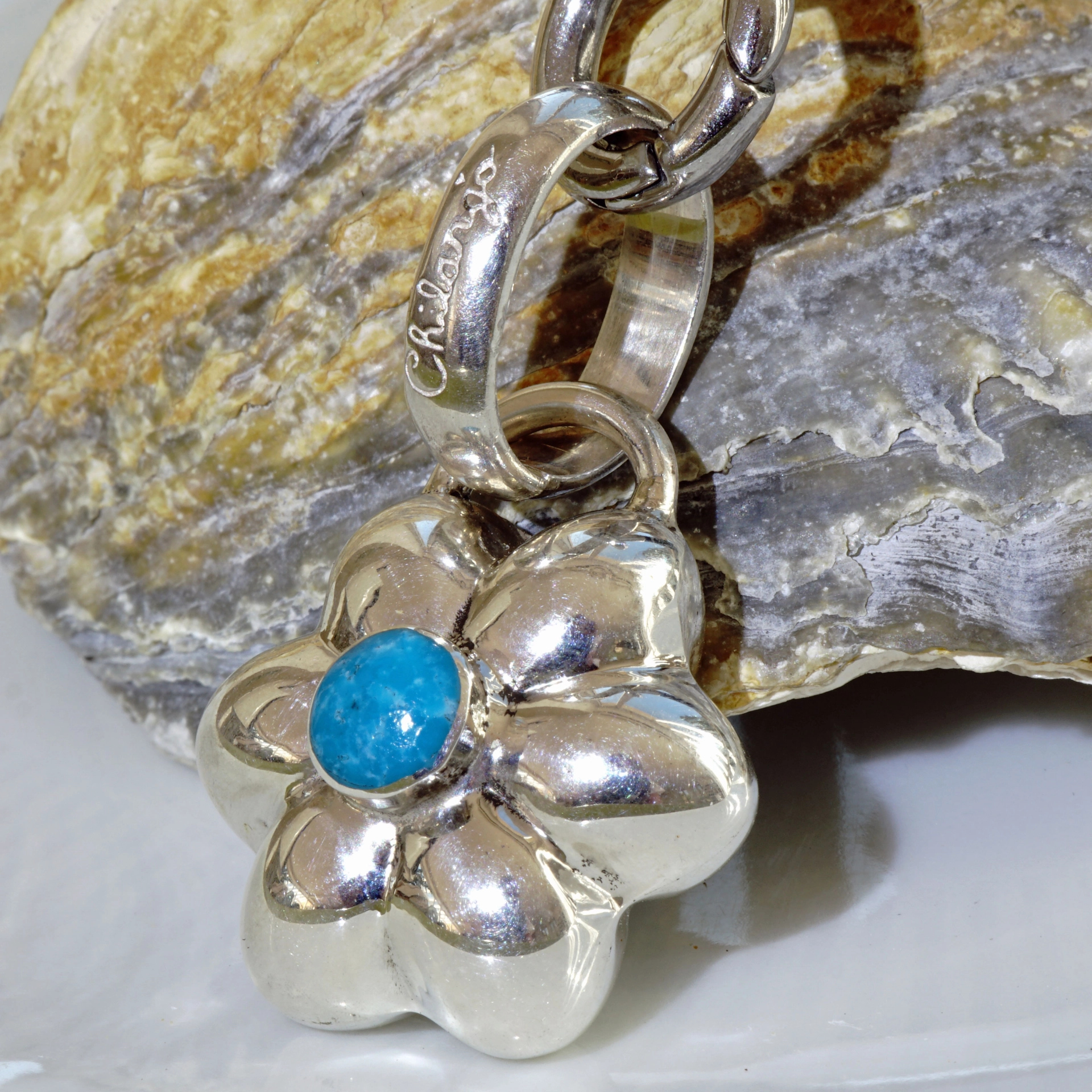 Original Chilango Anhänger Spring Flower mit türkiser Emaille 925er Silber
