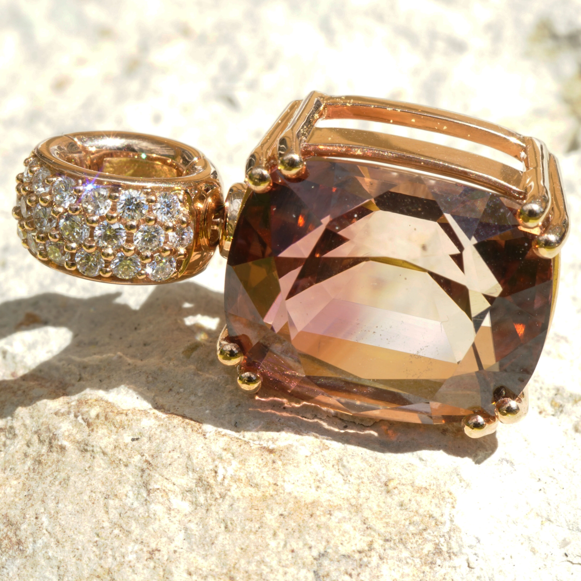 Turmalin Brillant Anhänger in 750er Roségold Sunset Beach Color 9.85 ct Afrika/Kongo