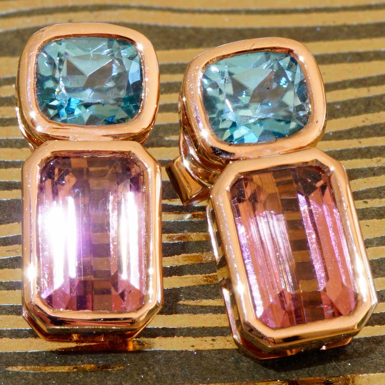 Blaue Zirkon Turmalin Ohrstecker in 750er Rosegold........elegante Kontrast Farben