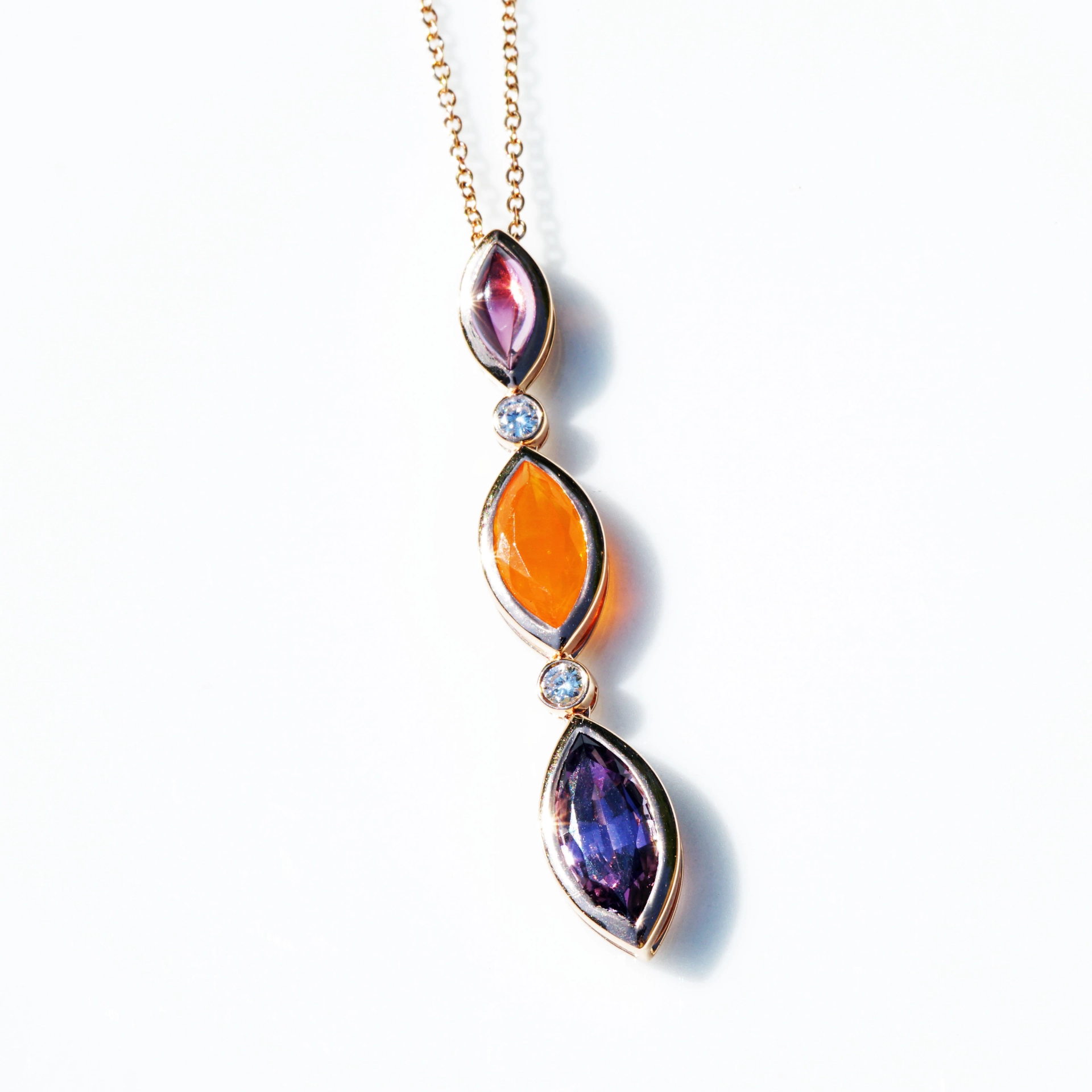 Spinell Feueropal Amethyst Anhänger 750er Roségold m. Brillanten...Halleluja
