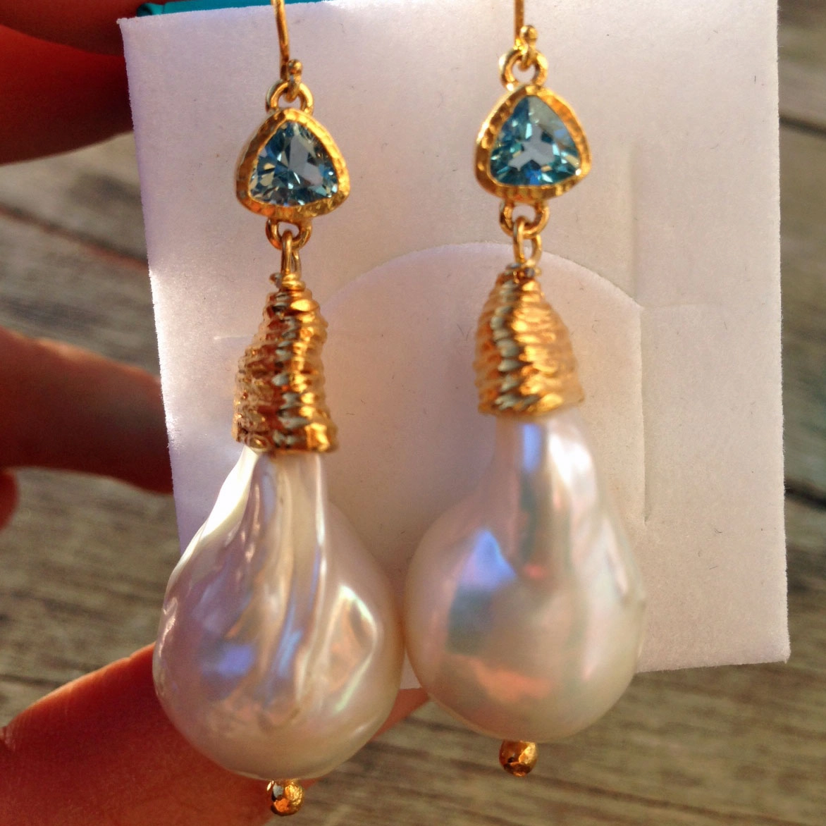 Perl Topas Ohrhänger Silber vergoldet Handarbeit great big