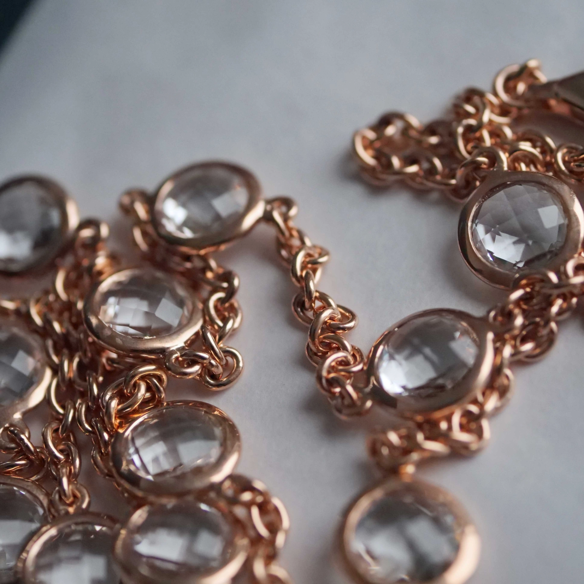 Chilango Kette Grand Palais White Quartz 925er Silber 18 kt Pink Gold Plated 10 mm
