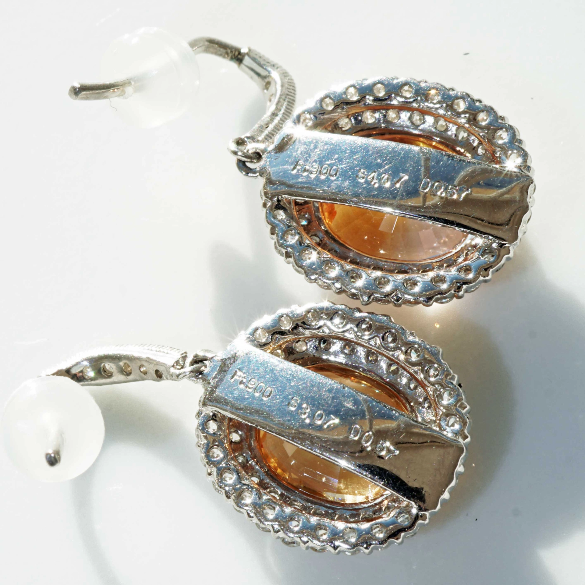 Saphir Brillant Ohrhänger in 900 Platin 7.14 ct 1.14 ct ORANGE-Pink mit Zertifikat HAMMER!
