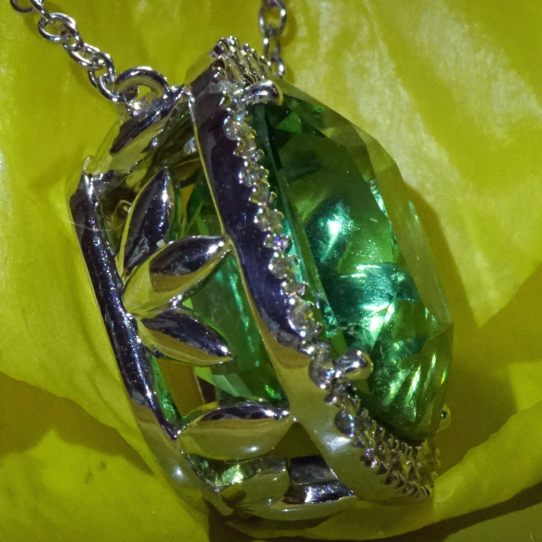 Turmalin Brillant Collier 750er Weissgold Investment lagun-grün Afghanistan 8.35 ct AAA+ Lupenrein