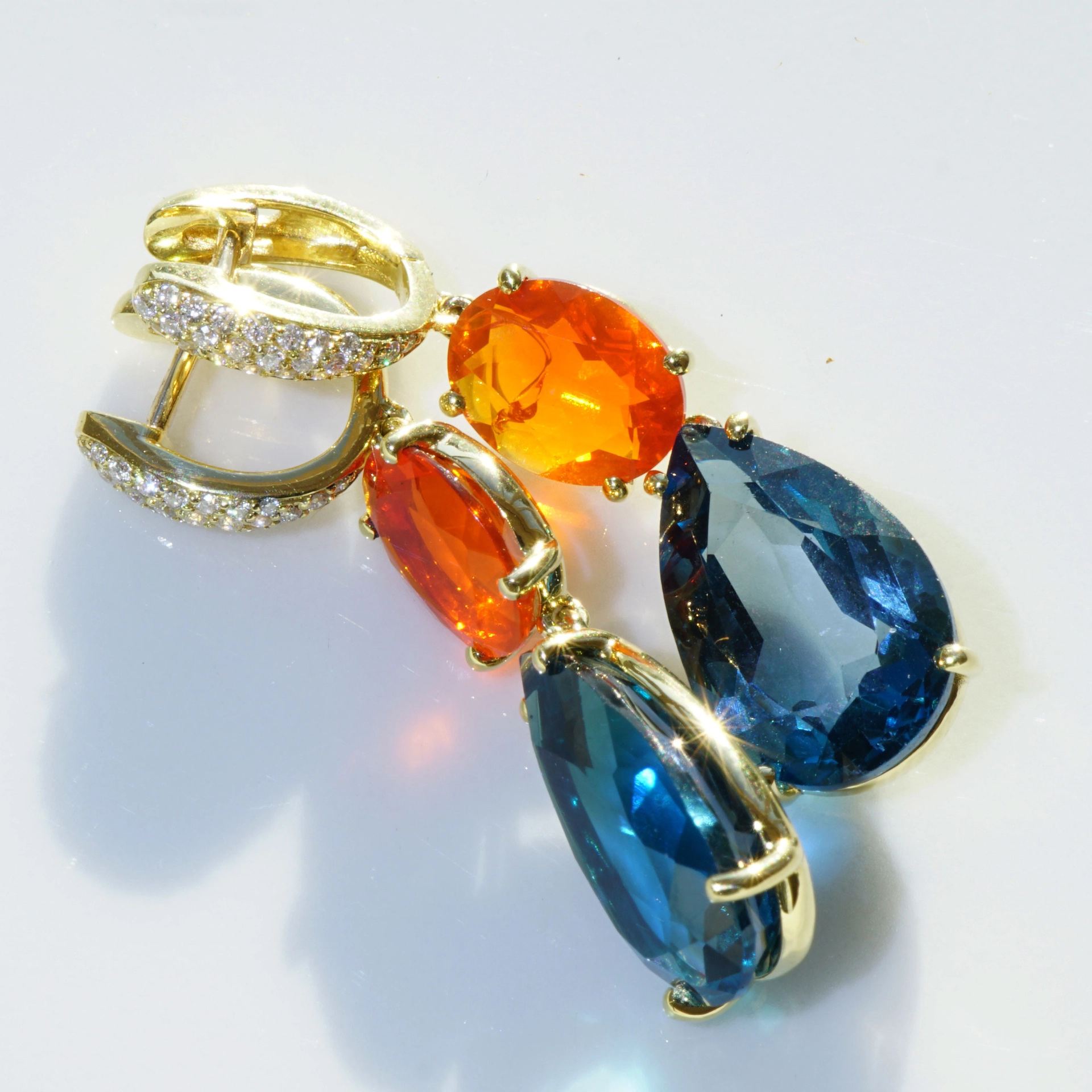 Topas Feueropal Brillant Ohrhänger 750er Gelbgold...Great Jewellery WOW Farben