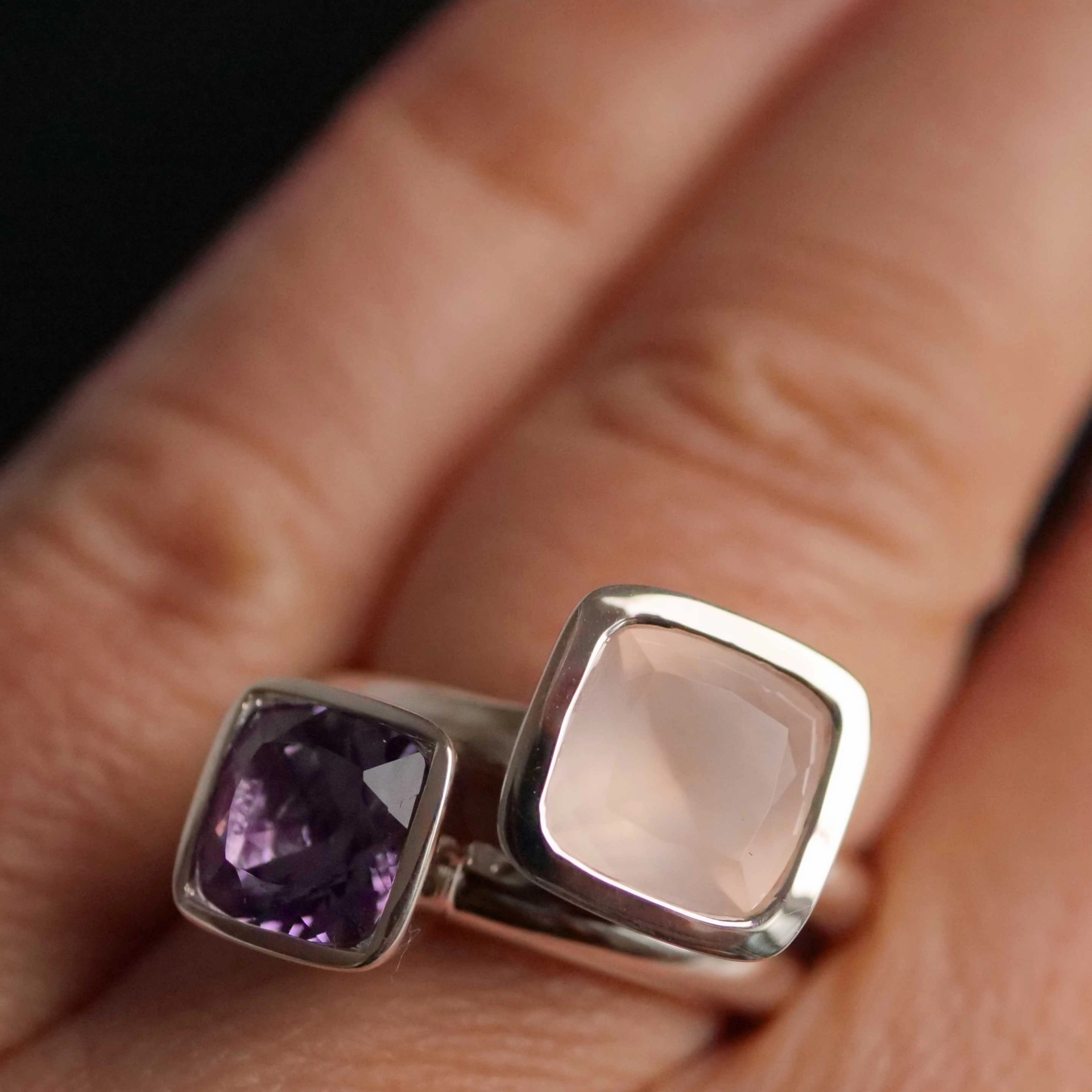 Chilango Ring  Sparkling Stars 2 XL milky Rosenquarz 925er Silber neu mit orig. Etui massiv