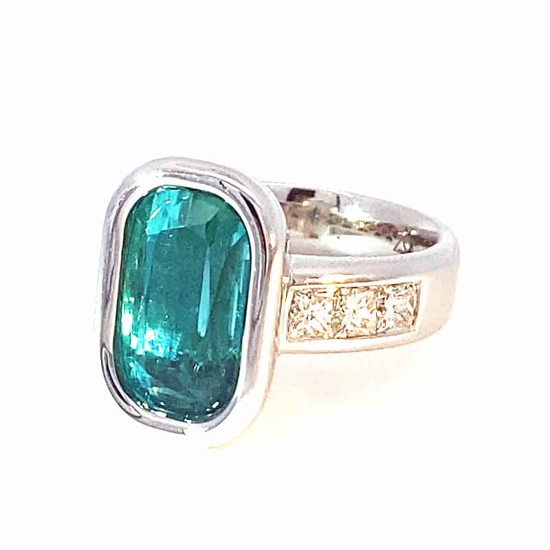 Turmalin Diamant Ring 750er Weissgold Neon Blau Tiffany Blue Afghanistan 8.05 ct Investment Edelstein selten