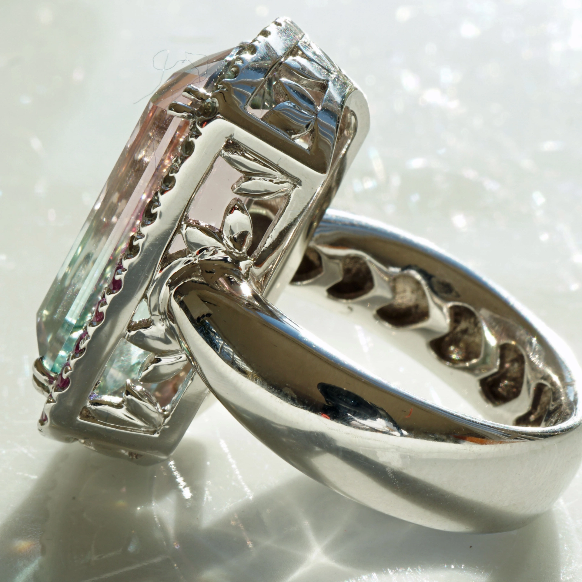 Turmalin Saphir Ring BICOLOR 18 kt Weissgold Afghanistan baby pink blue 14.85 ct