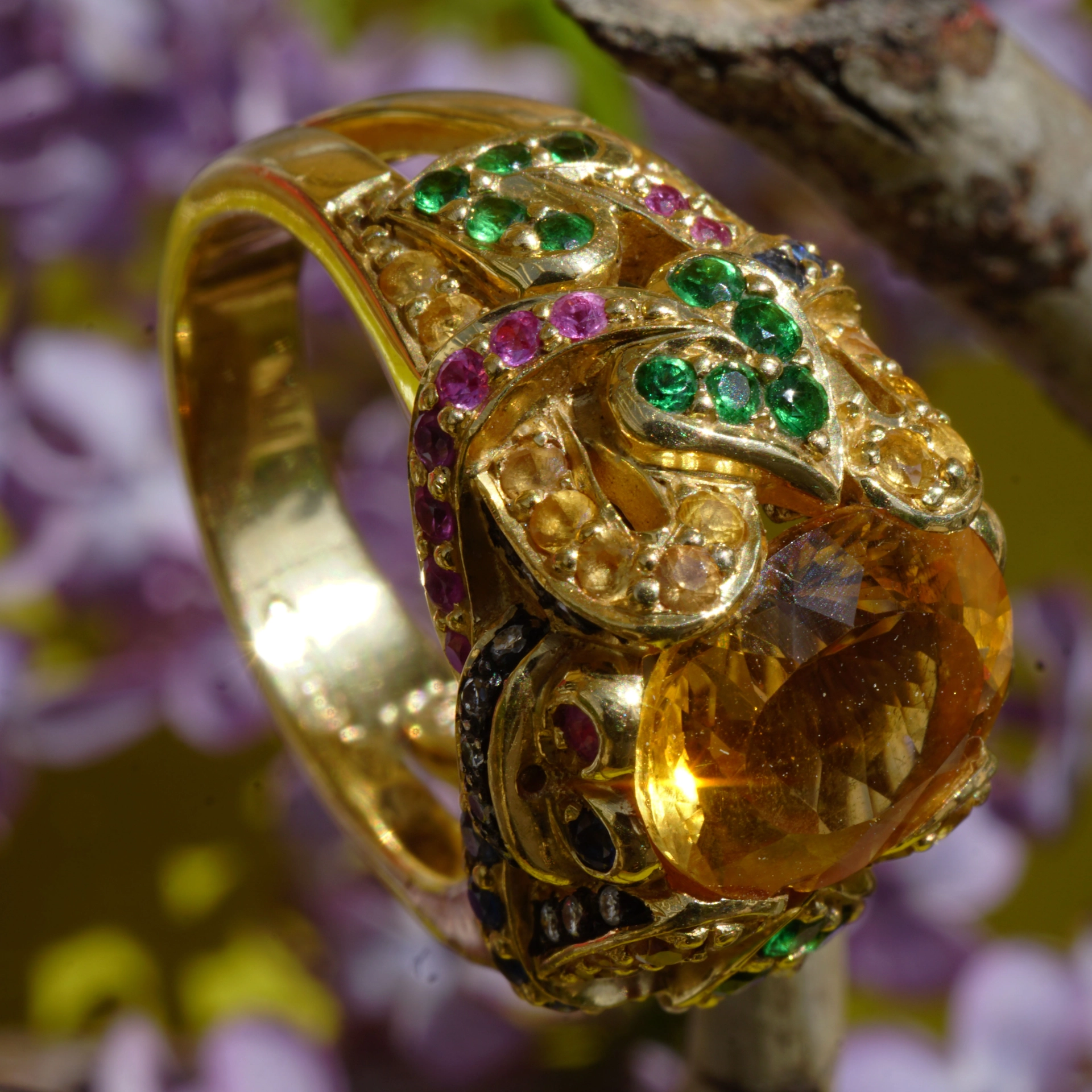 Edelstein Brillant Ring 750er Gelbgold...Phantasia....märchenhaft gestaltet....m. Meisterpunze