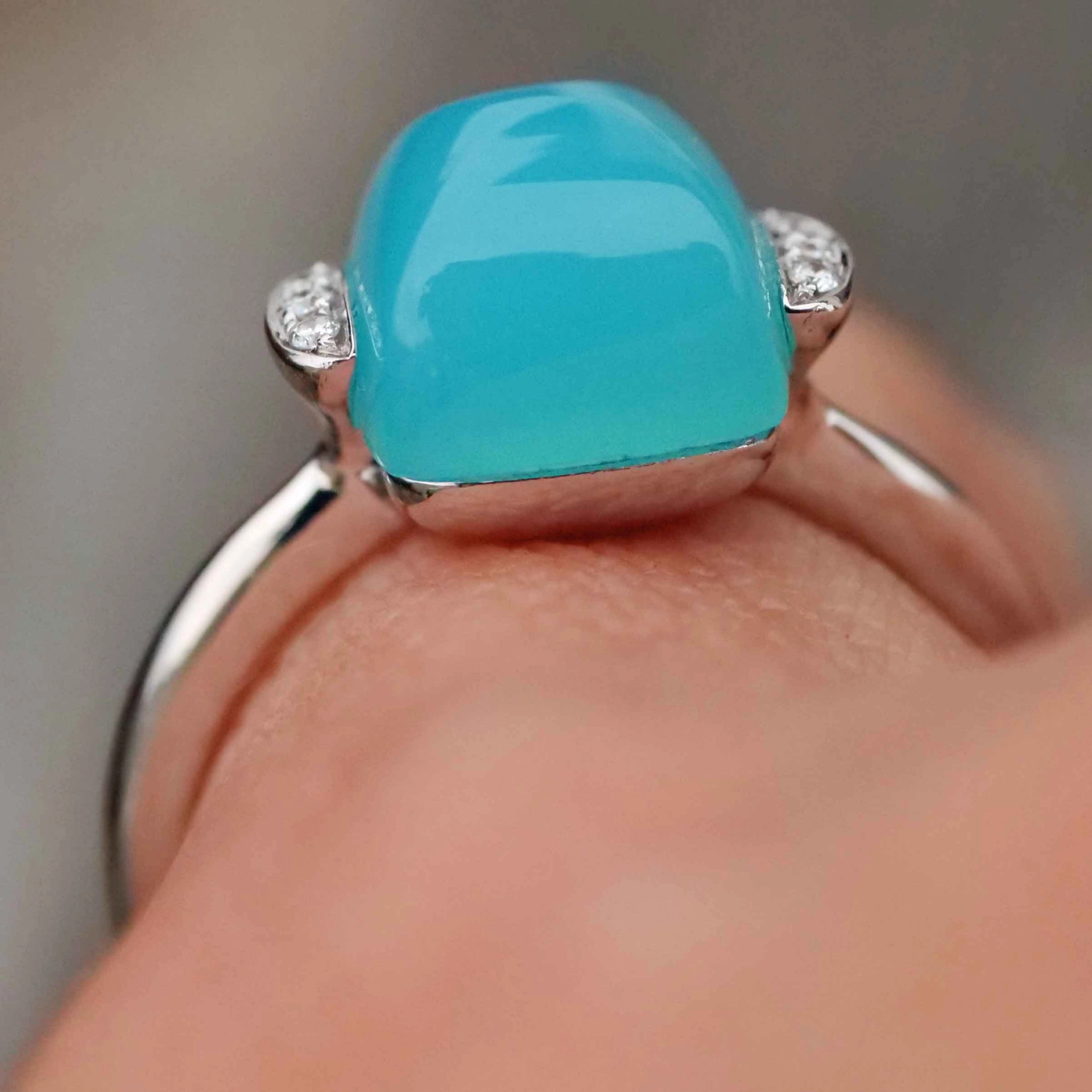 Paraibafarbener Achat Brillant Ring 750er Weissgold sweety Kombinationsring einfach lässig