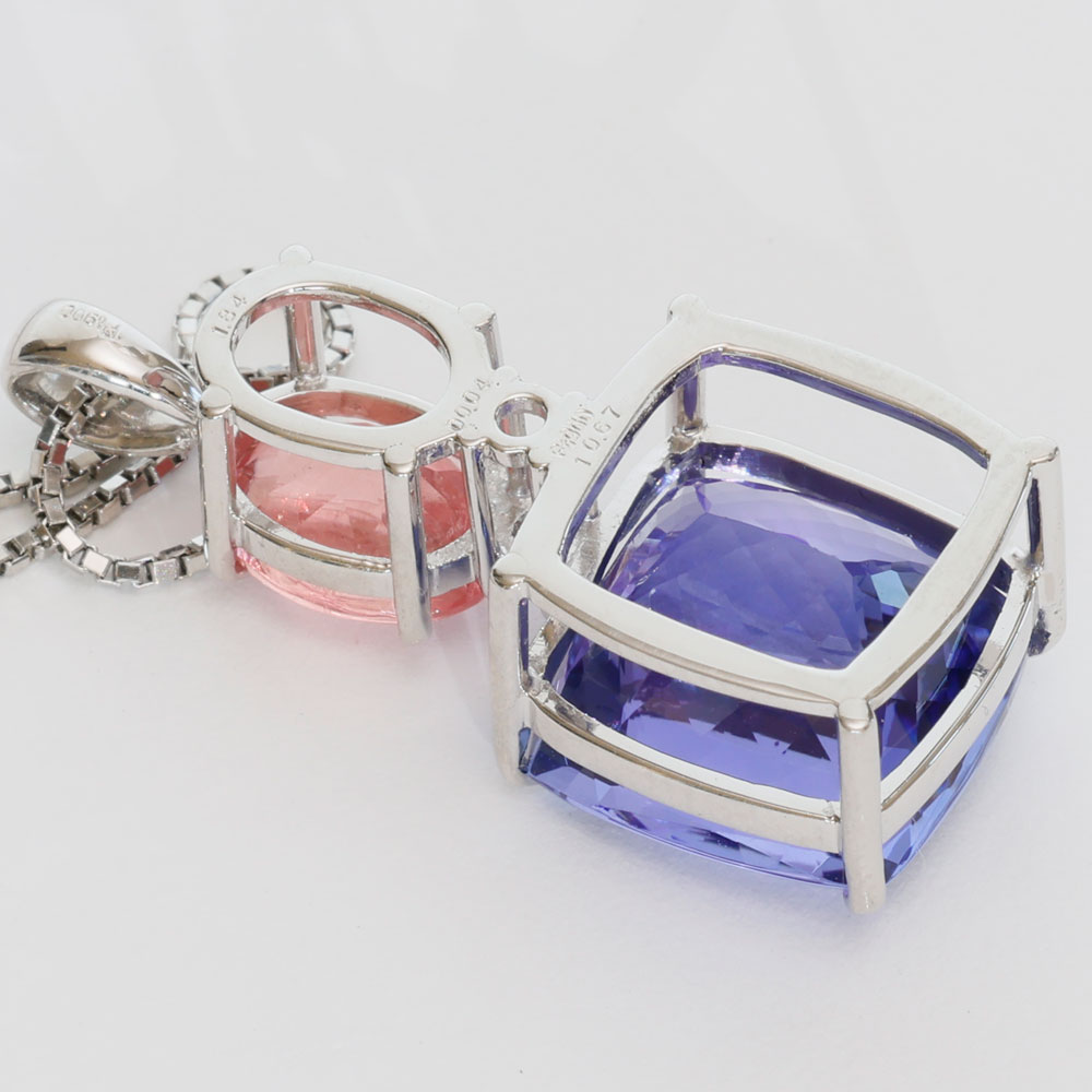FARBENWUNDER Tansanit Rhodochrosit Anhänger m. Kette 10.6 und 1.84 ct AAA+ 900er Platin