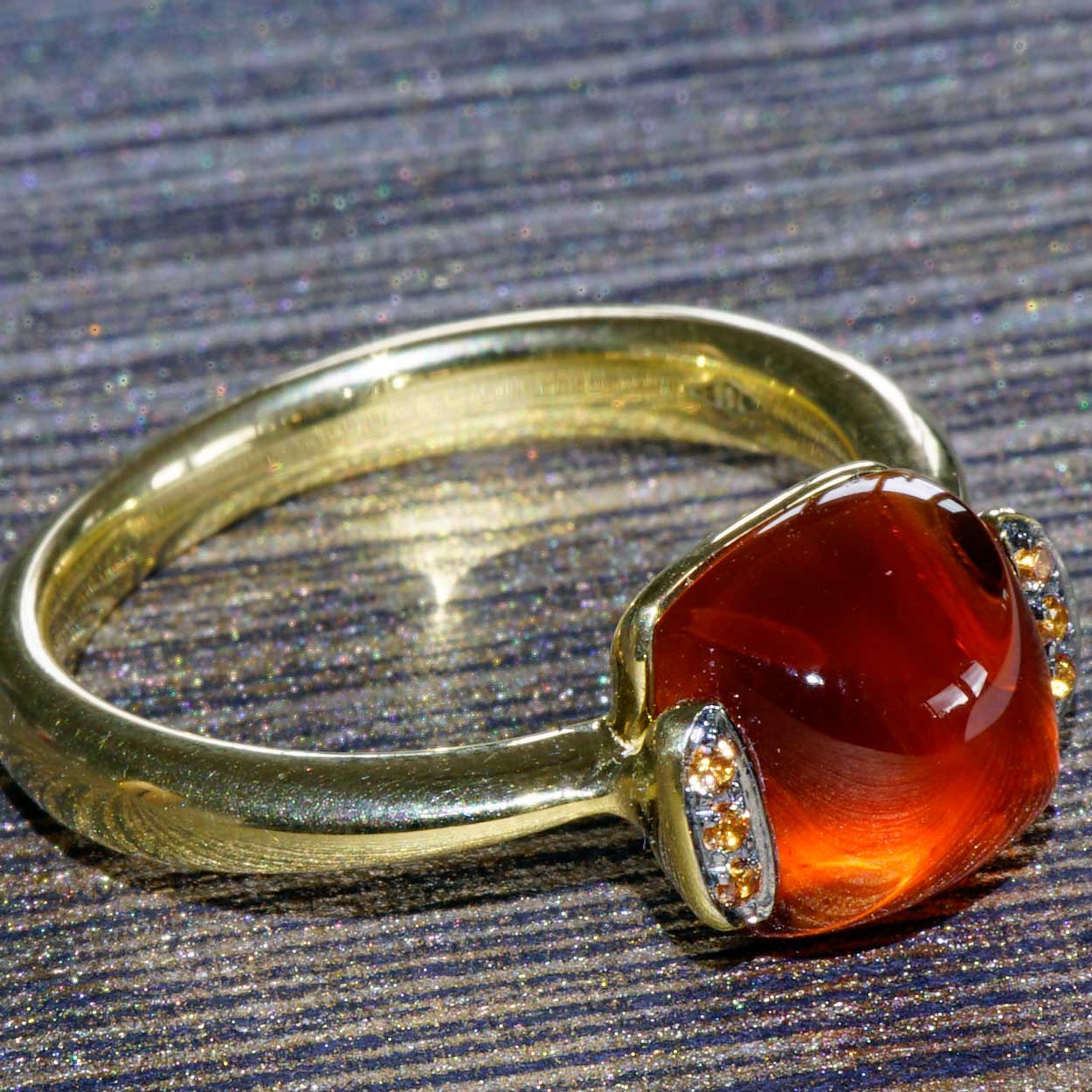 Citrin Saphir Ring 750er Gelbgold sweety Kombinationsring einfach lässig Kissenform
