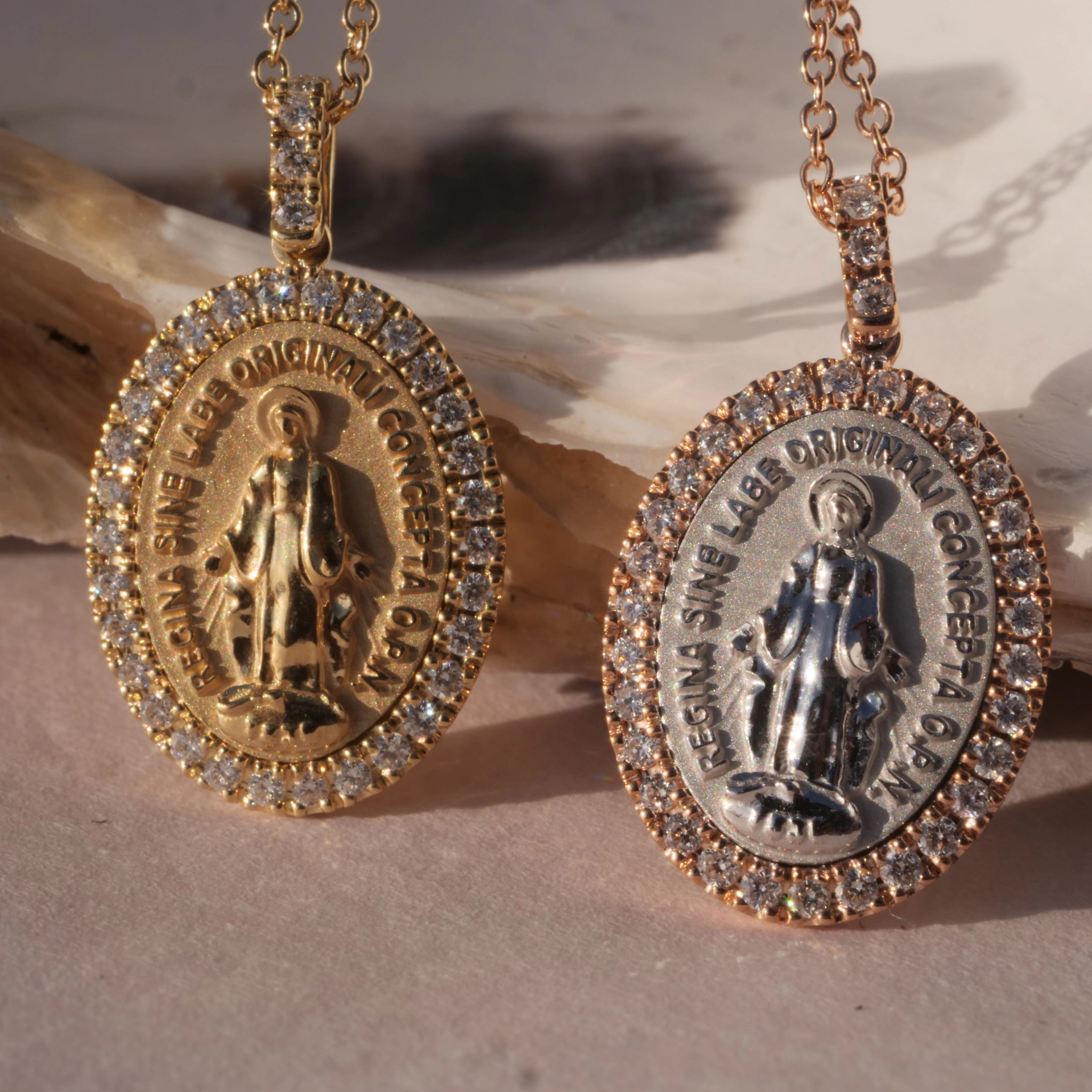 Brillant Madonnen Anhänger 750er Weissgold und Rosegold m. Kette 20 x 11,5 mm...so stylish...hippiwi