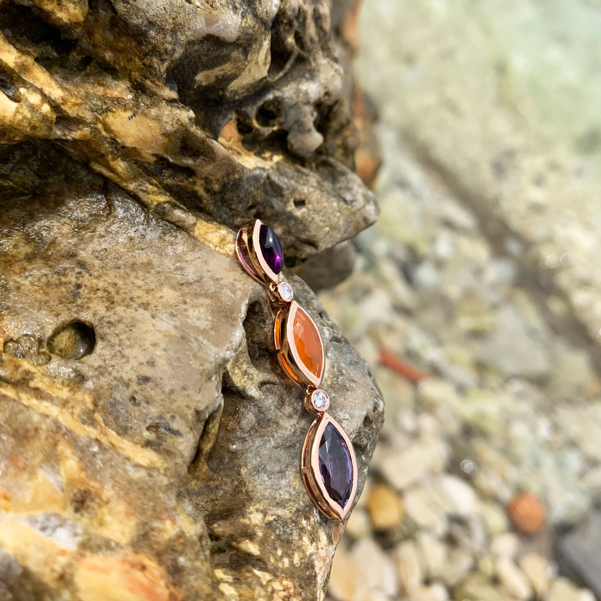 Spinell Feueropal Amethyst Anhänger 750er Roségold m. Brillanten...Halleluja