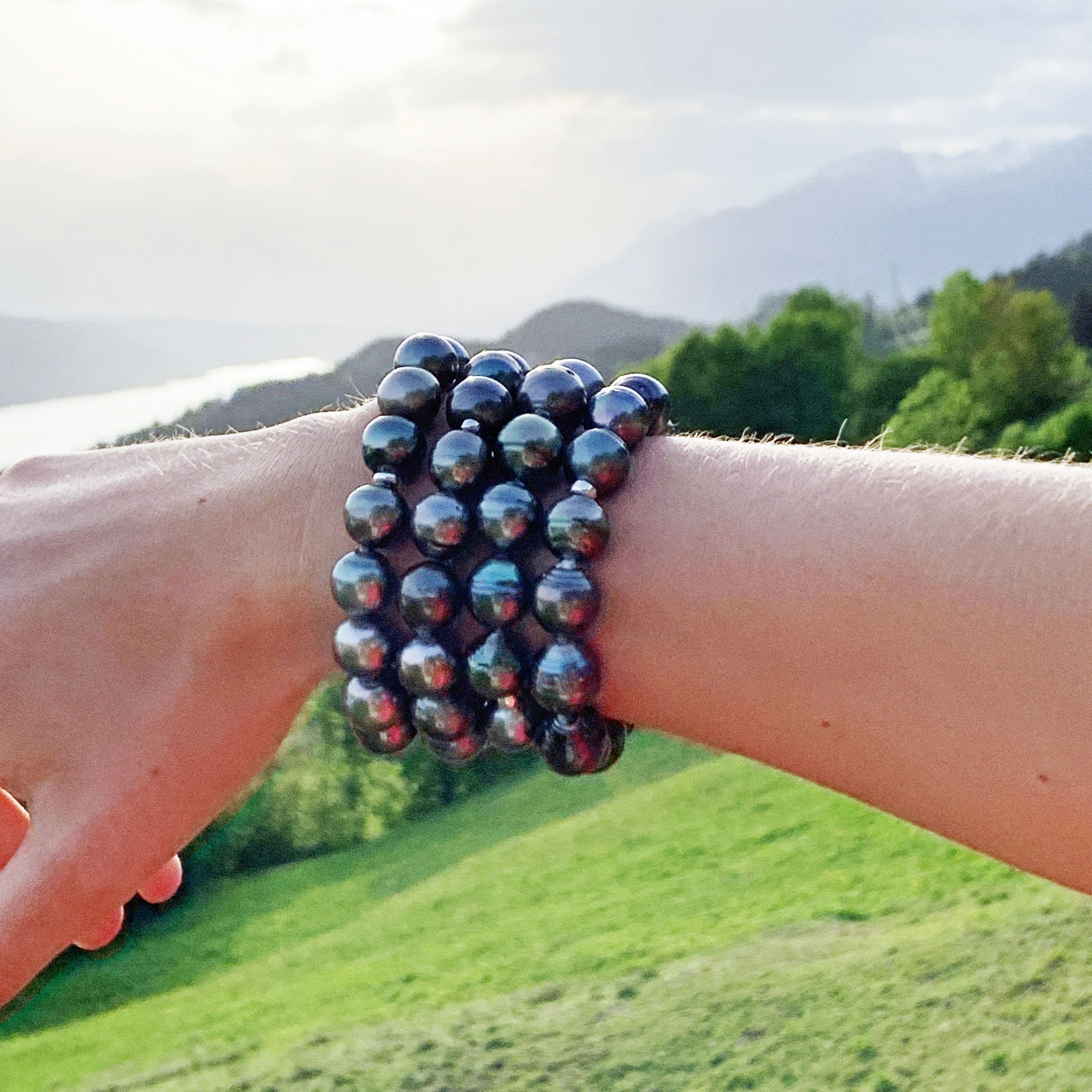 Tahiti Zuchtperl Armband elastisch 12-17 mm barock AA schöner Lüster