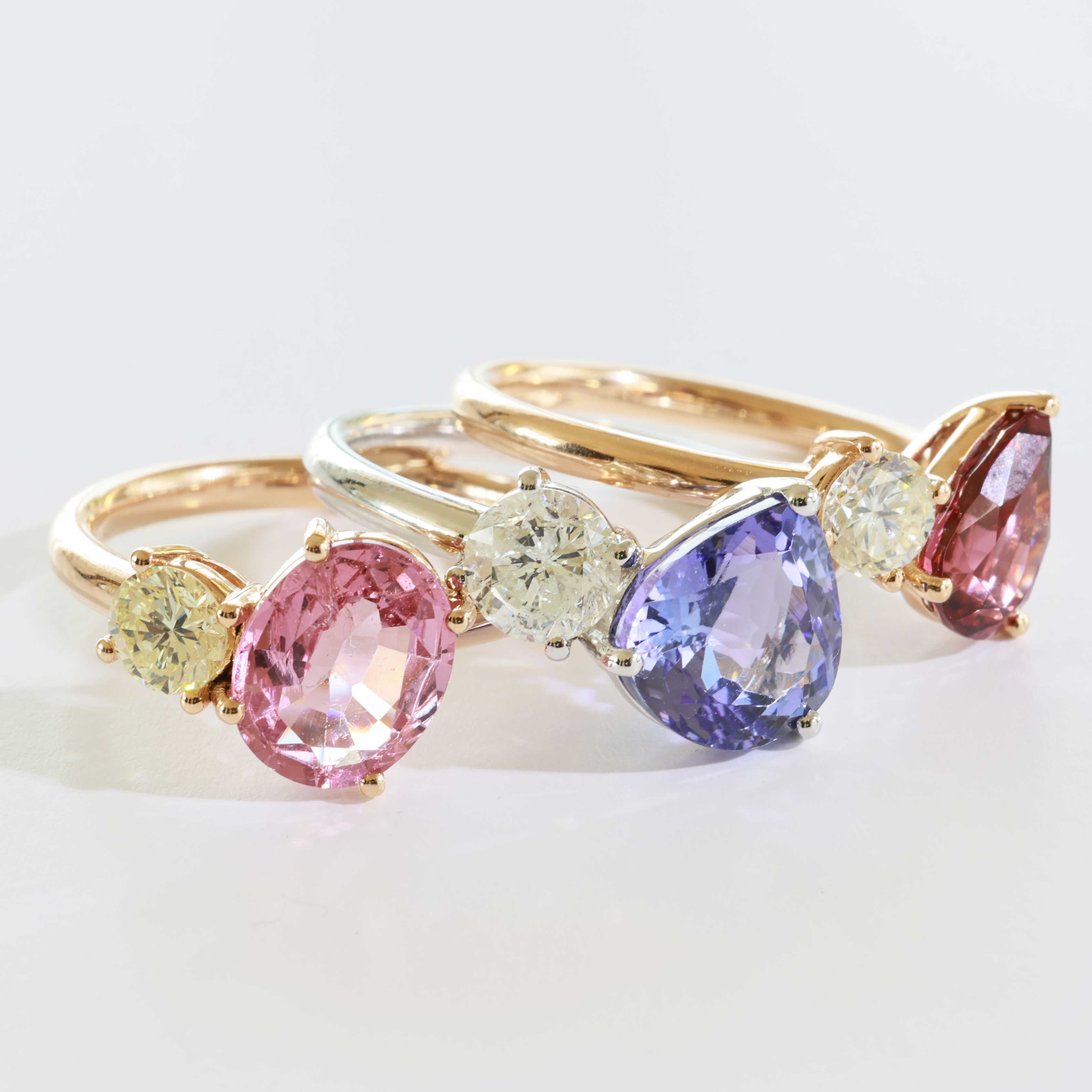 Rhodolith Brillant Ring 750er Rosegold 1.67 ct 0.25 ct tolles Design zum Kombinieren als Steckring 