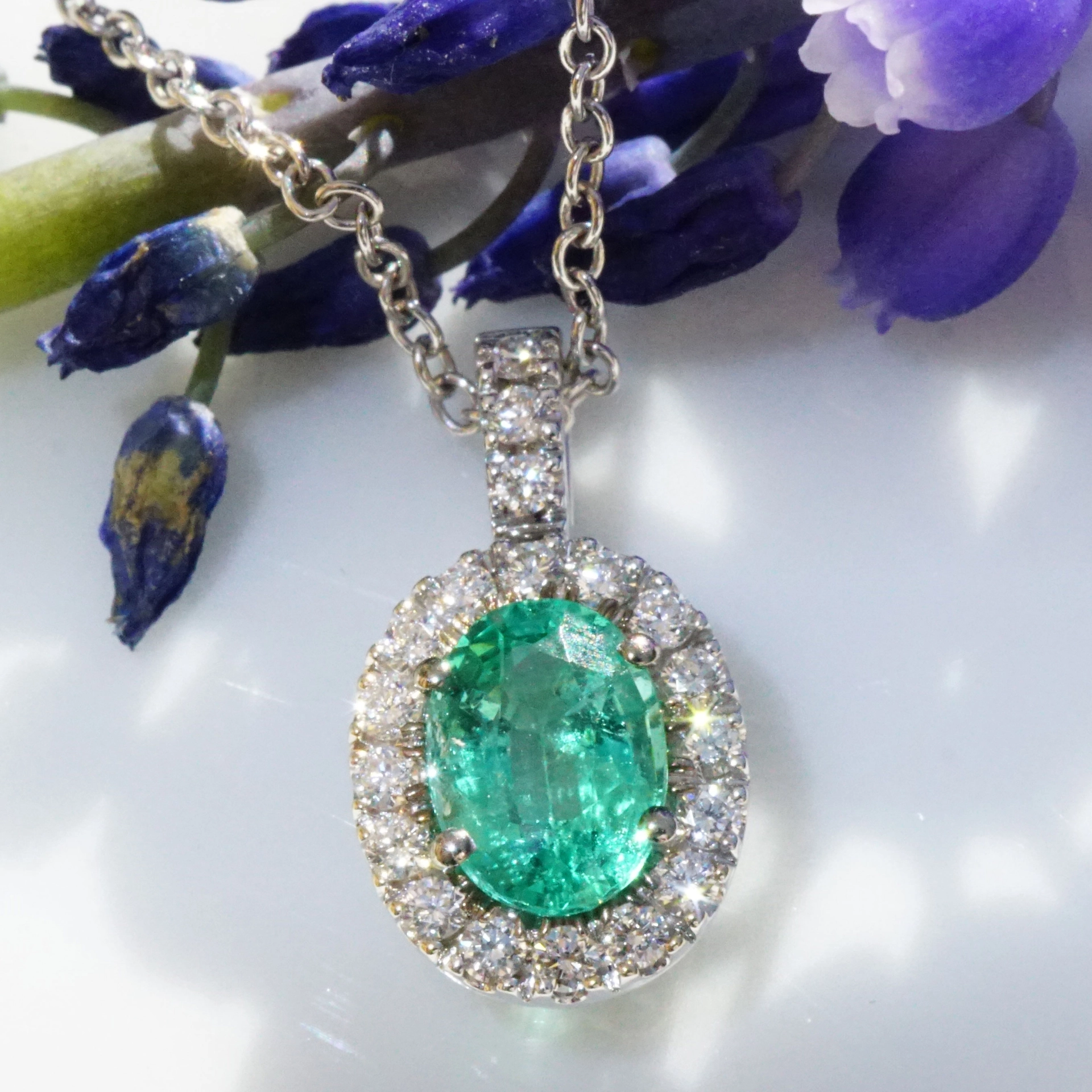 Smaragd Brillant Anhänger / Kette 750er Weissgold 0.73 ct 0.20ct....schönster Smaragd